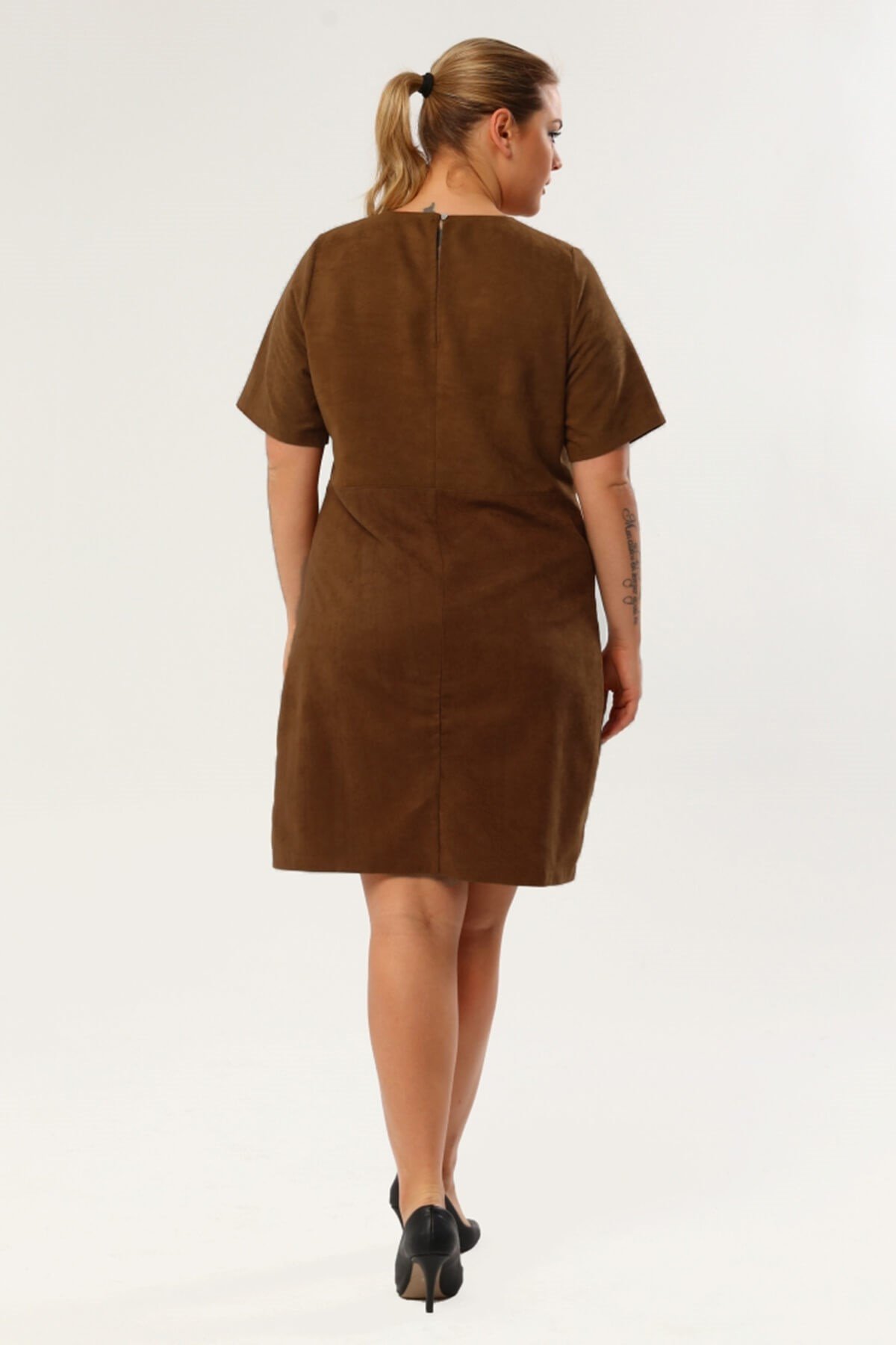 Myline-Suni Süet Elbise-Büyük Beden Günlük Elbiseler-77270