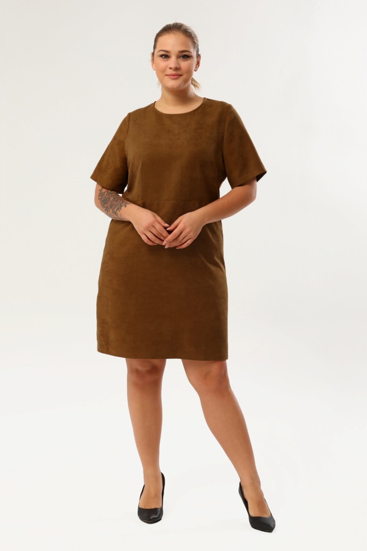 Myline-Suni Süet Elbise-Büyük Beden Günlük Elbiseler-77270