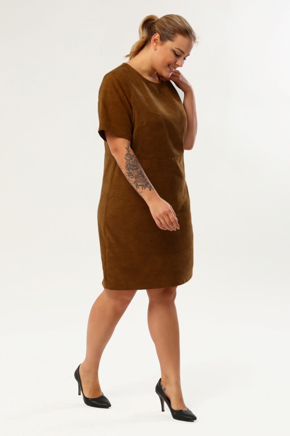 Myline-Suni Süet Elbise-Büyük Beden Günlük Elbiseler-77270