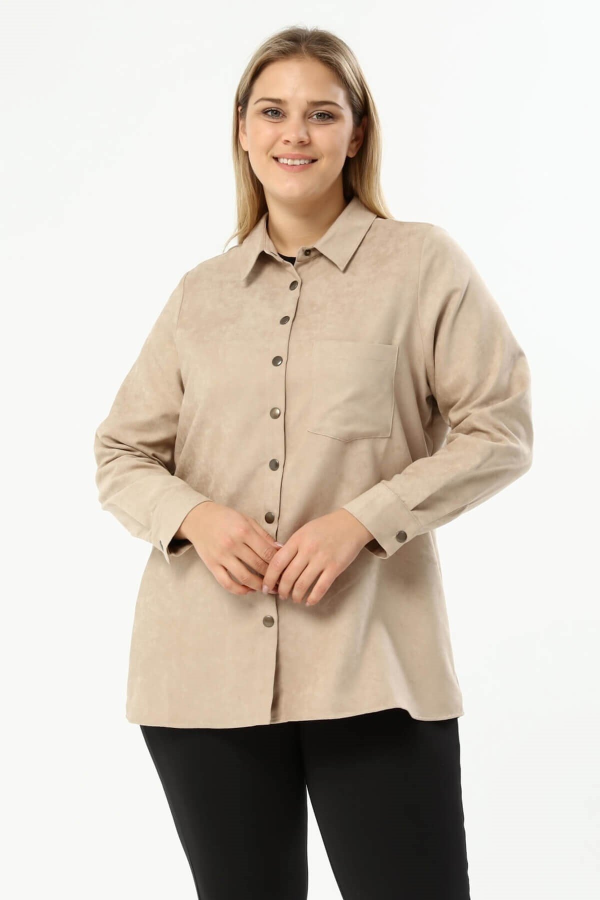 Myline-Suni Süet İnce Gömlek Ceket-Büyük Beden Ceket-77258