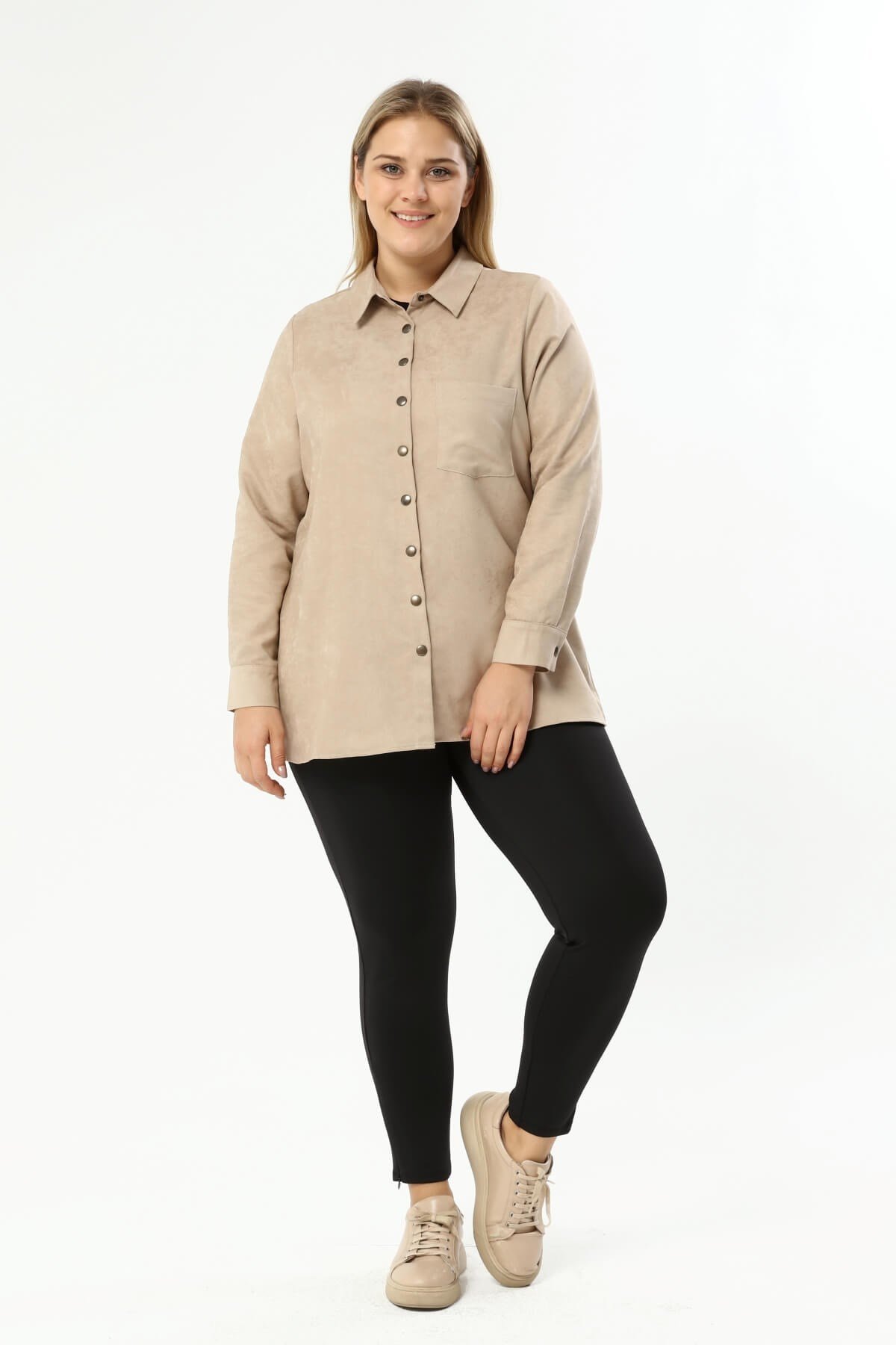 Myline-Suni Süet İnce Gömlek Ceket-Büyük Beden Ceket-77258