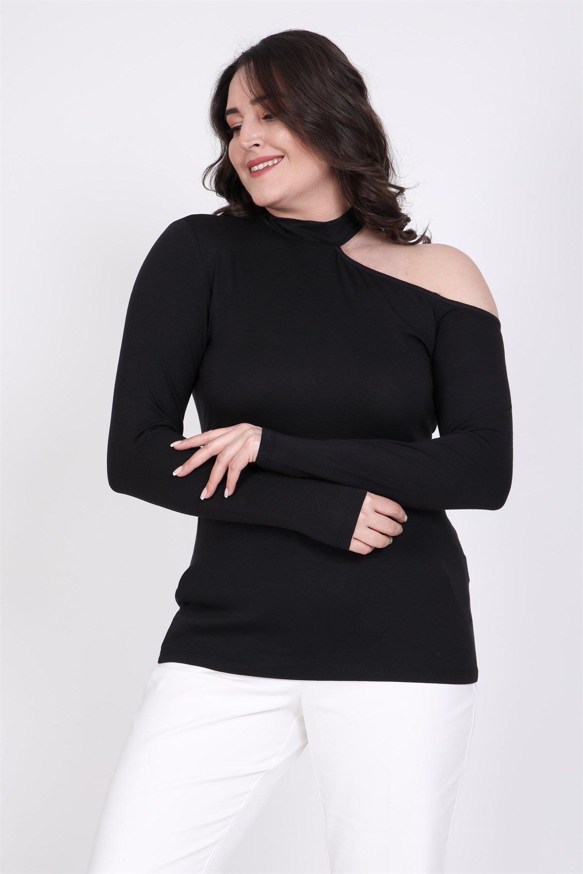 Myline-Tasma Yaka Düşük Omuz Bluz-Büyük Beden Bluz-35259
