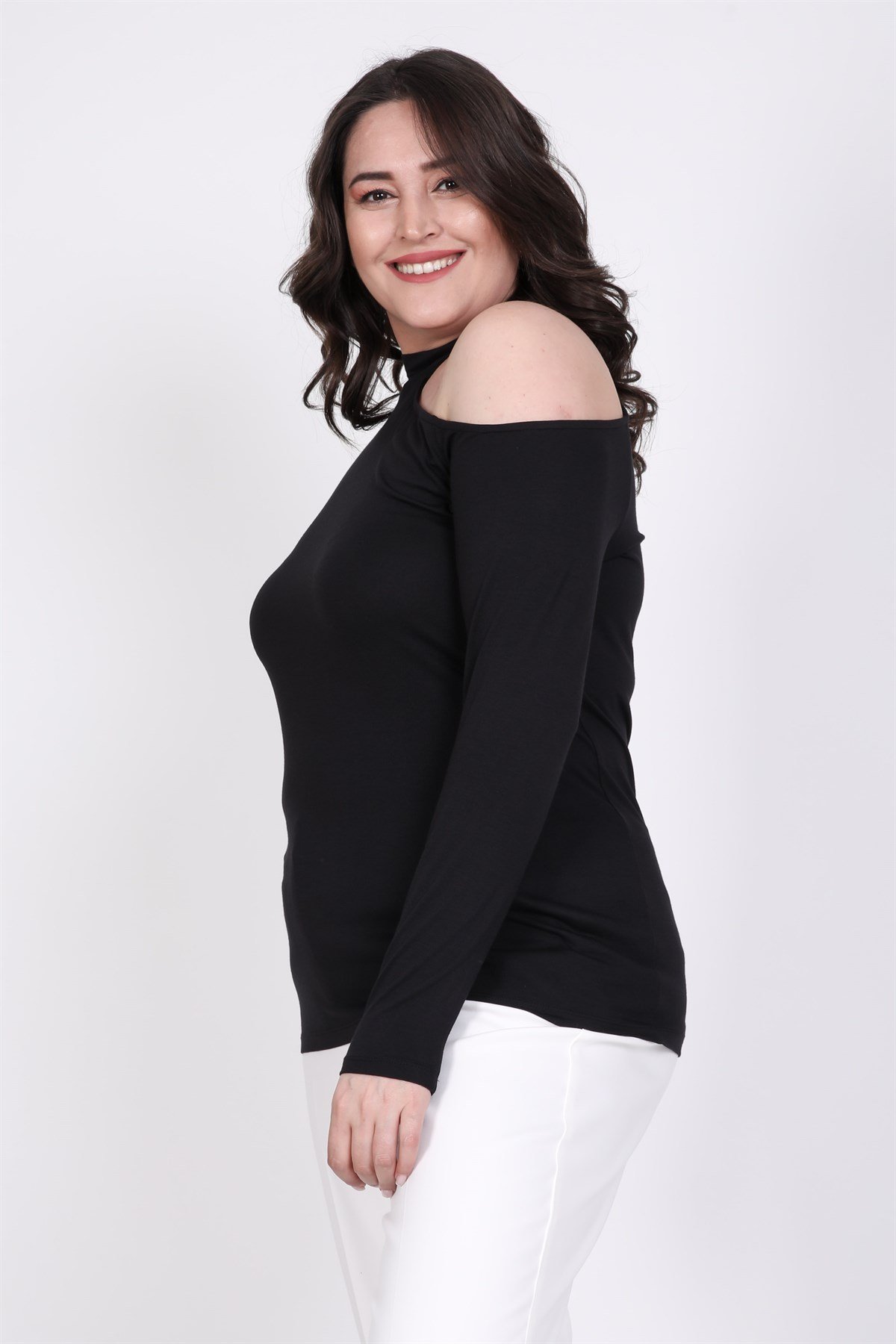 Myline-Tasma Yaka Düşük Omuz Bluz-Büyük Beden Bluz-35259