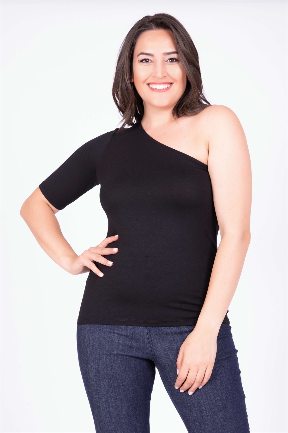 Myline-Tek Kollu Bluz-Büyük Beden Bluz-34810