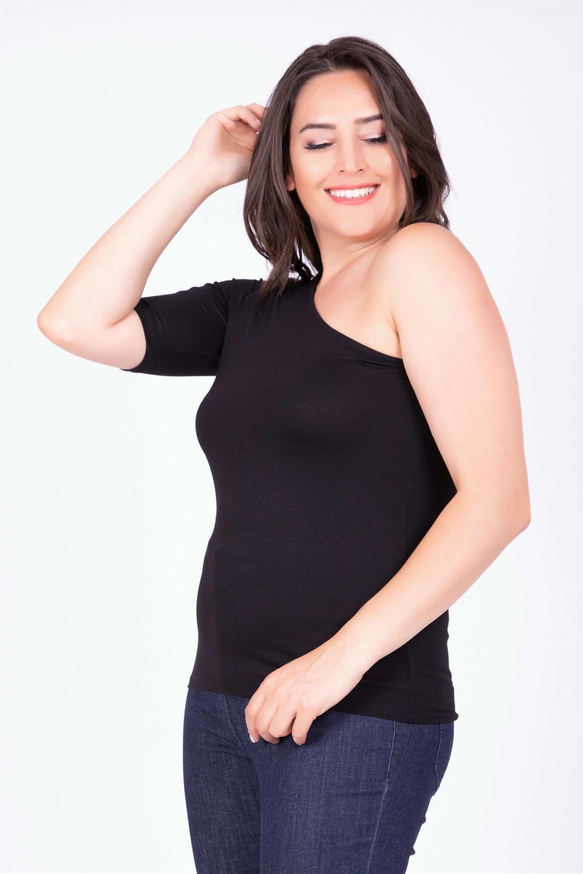 Myline-Tek Kollu Bluz-Büyük Beden Bluz-34810