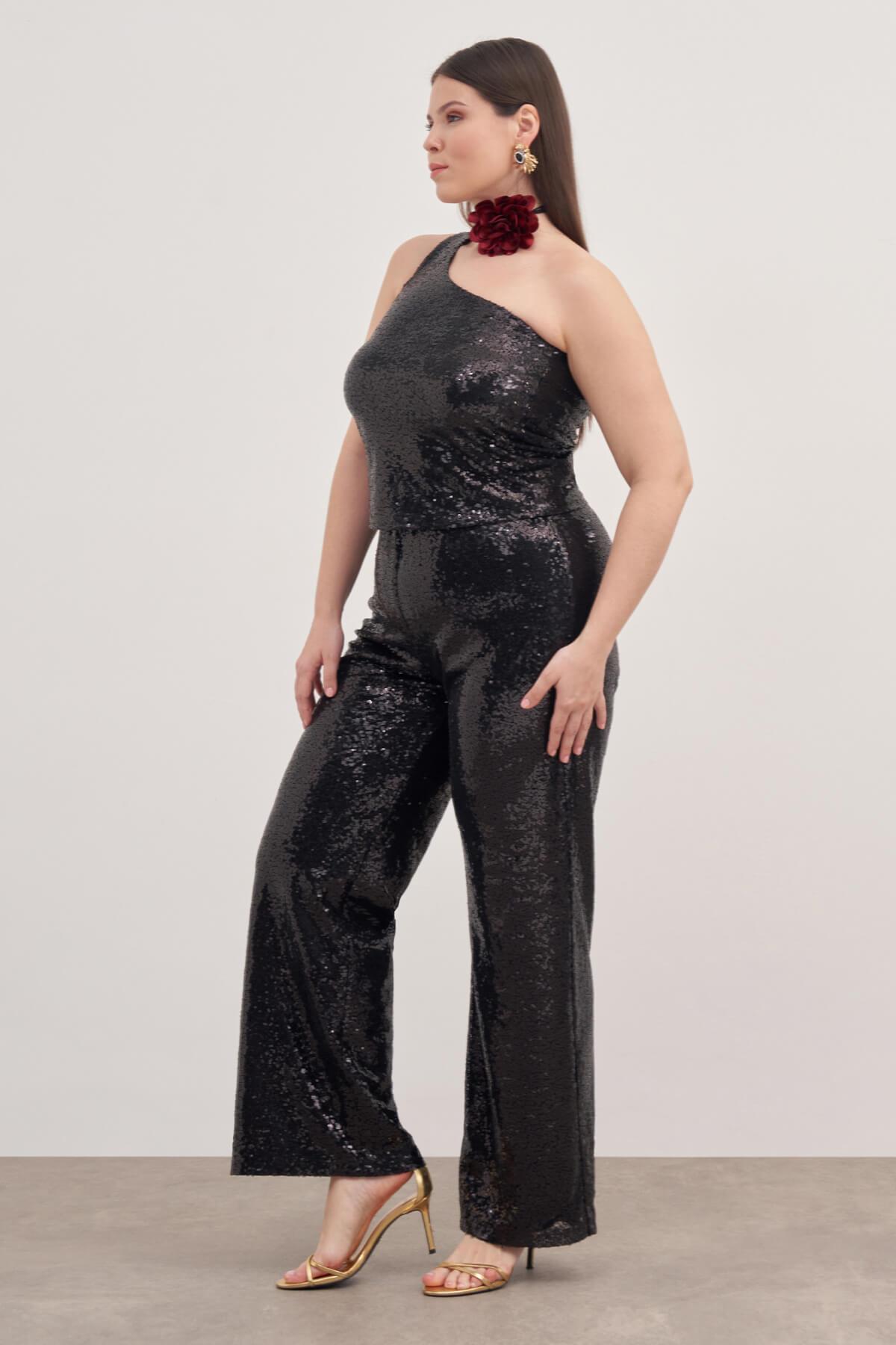 Myline-Tek Omuz Astarlı Payetli Top-Büyük Beden Tişört-139210