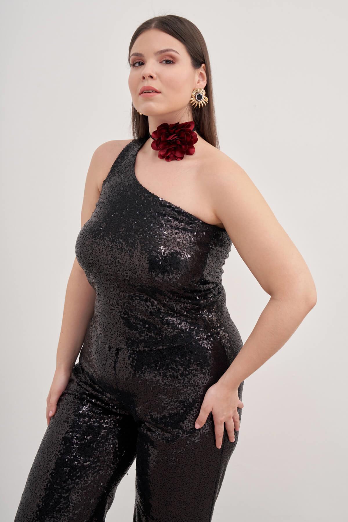 Tek Omuz Astarlı Payetli Top