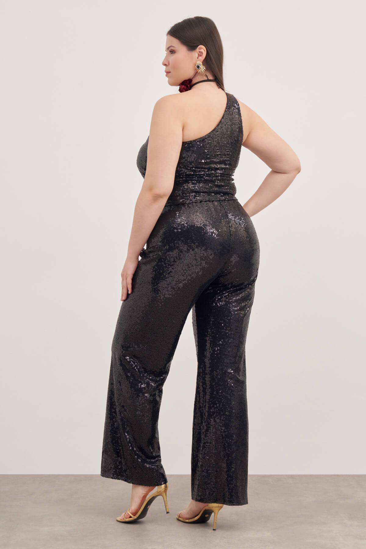 Myline-Tek Omuz Astarlı Payetli Top-Büyük Beden Tişört-139210