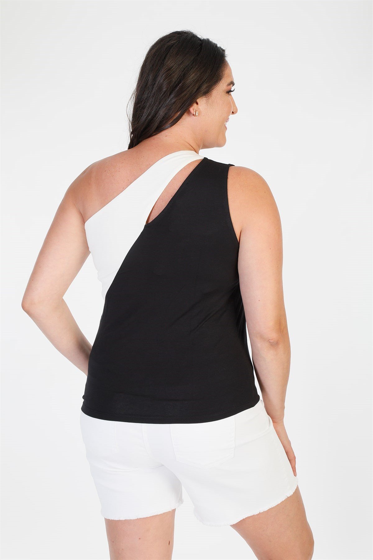 Myline-Tek Omuz Crop Top-Büyük Beden Tişört-66577