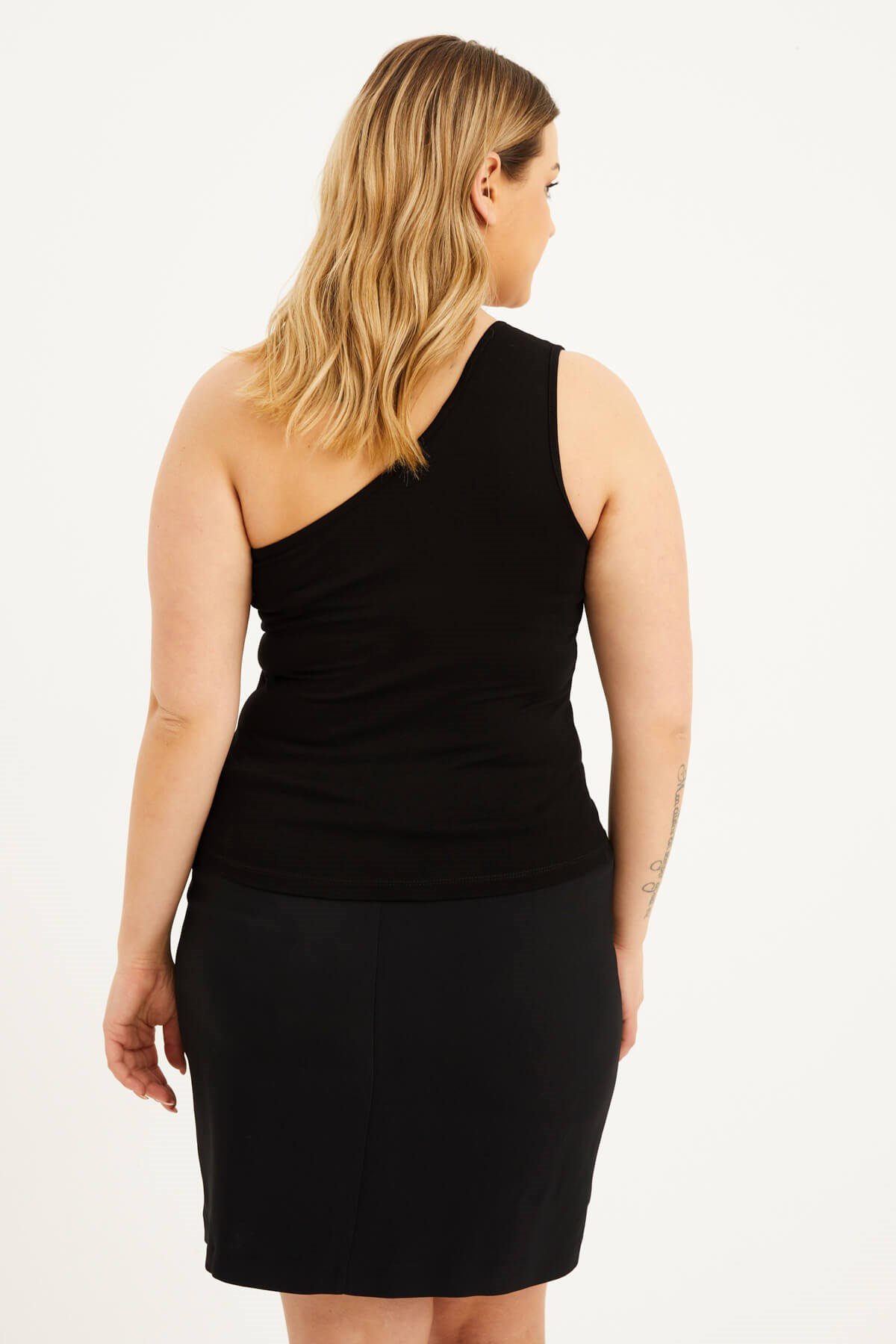 Myline-Tek Omuz Crop Top-Büyük Beden Tişört-77486