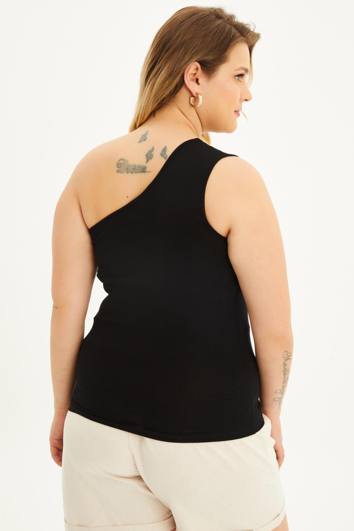 Myline-Tek Omuz Pencere Detay Top-Büyük Beden Tişört-118475