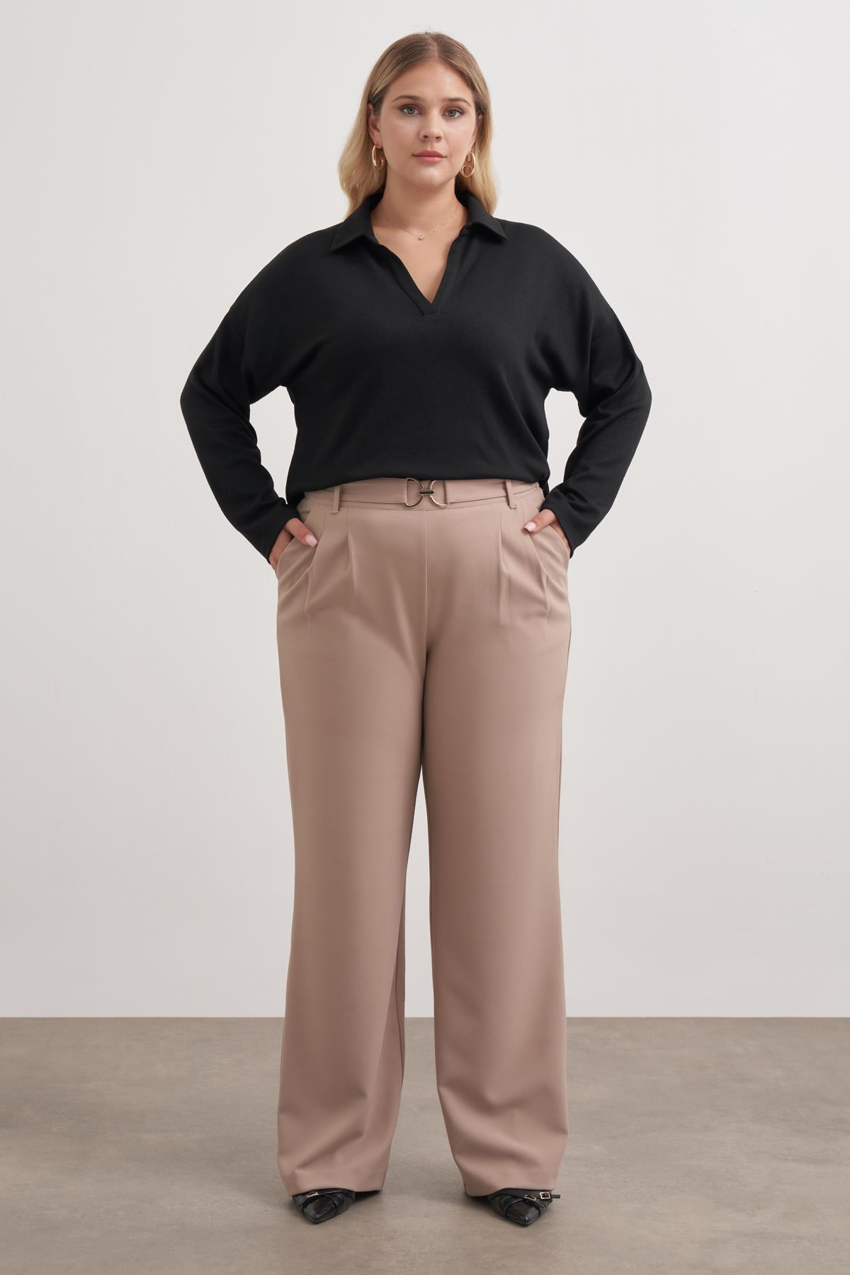 Myline-Toka Detaylı Şık Pantolon-Büyük Beden Pantolon-149590