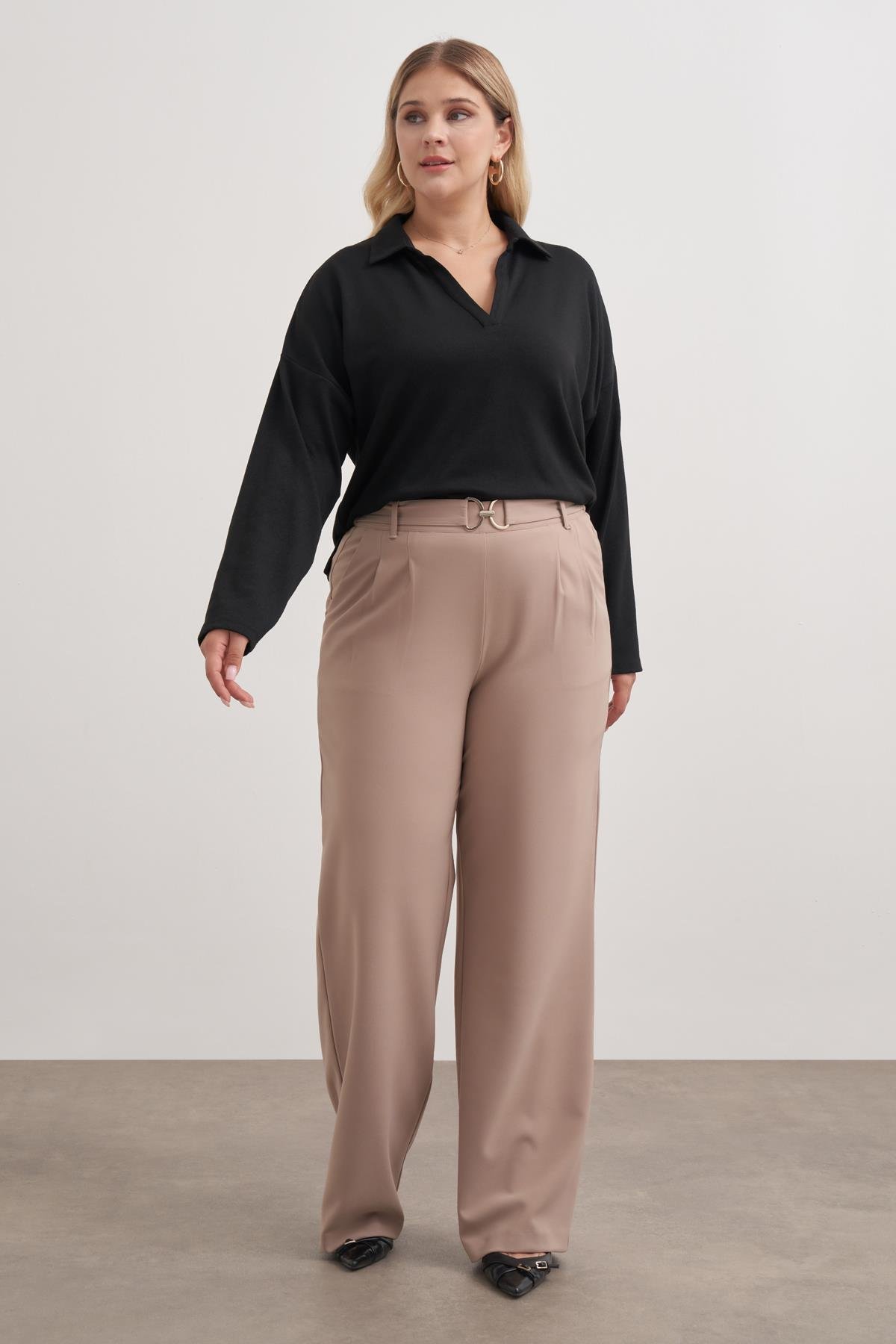 Myline-Toka Detaylı Şık Pantolon-Büyük Beden Pantolon-149590