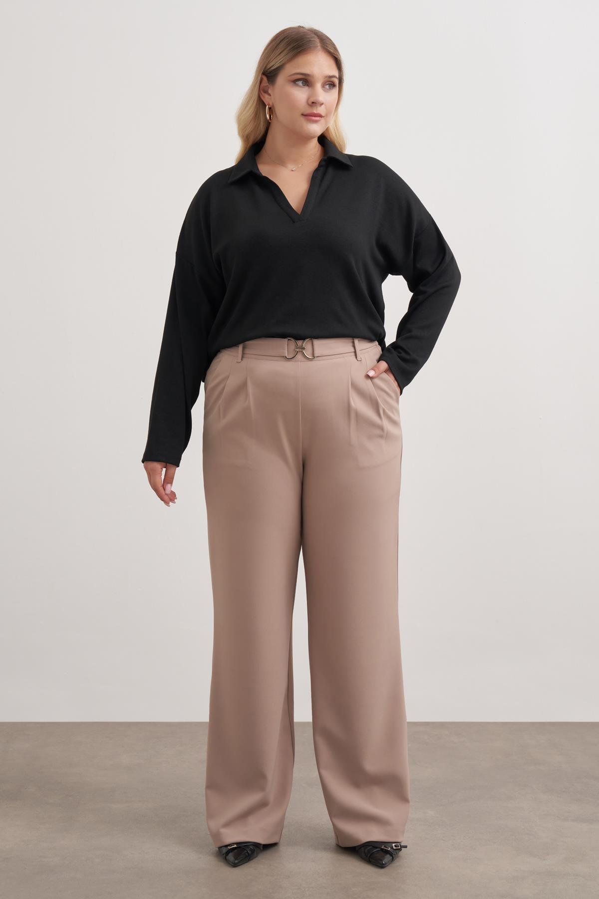 Myline-Toka Detaylı Şık Pantolon-Büyük Beden Pantolon-149590