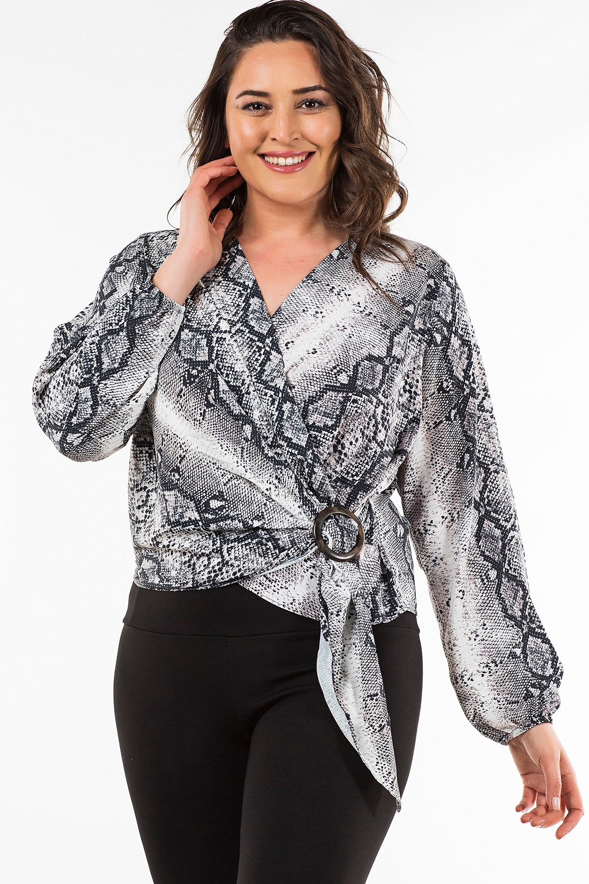 Myline-Tokalı Kruvaze Bluz-Bluz-34429