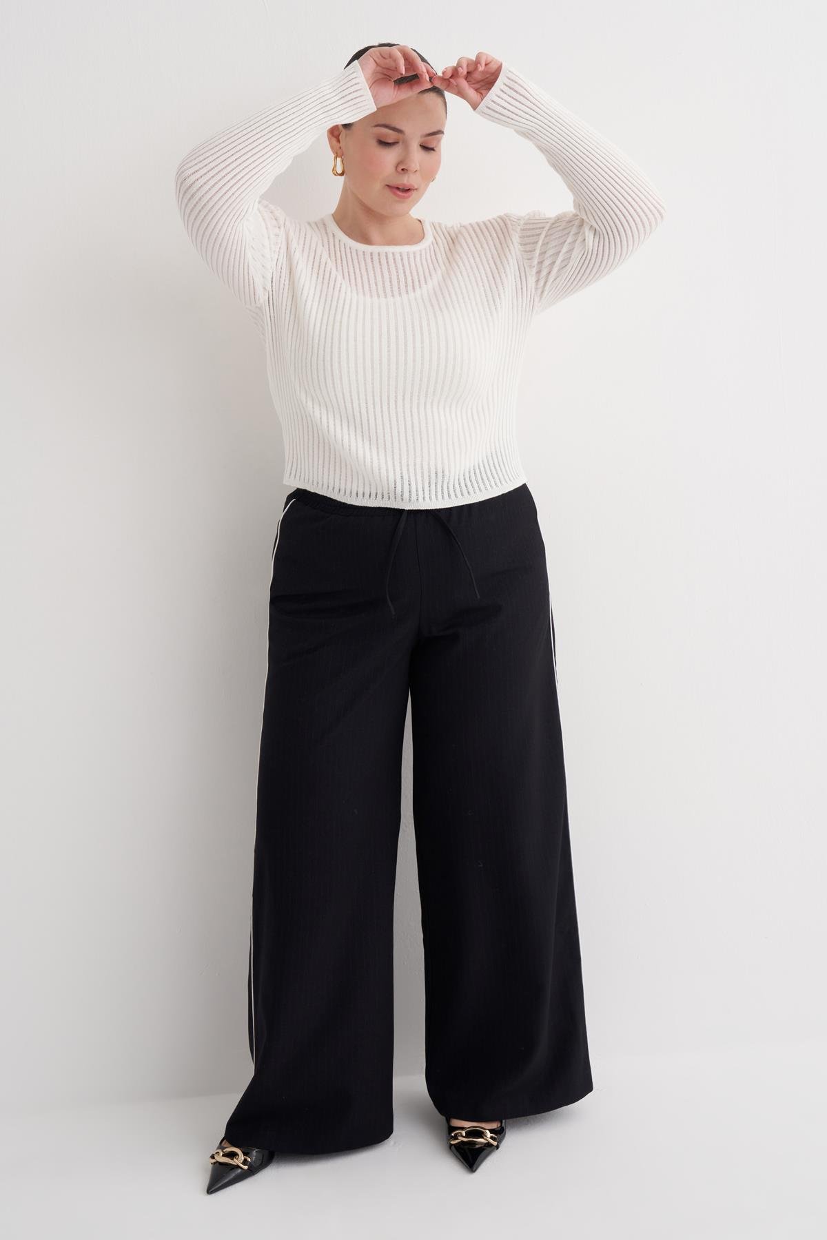 Myline-Transparan İnce Triko Bluz-Büyük Beden Bluz-160084