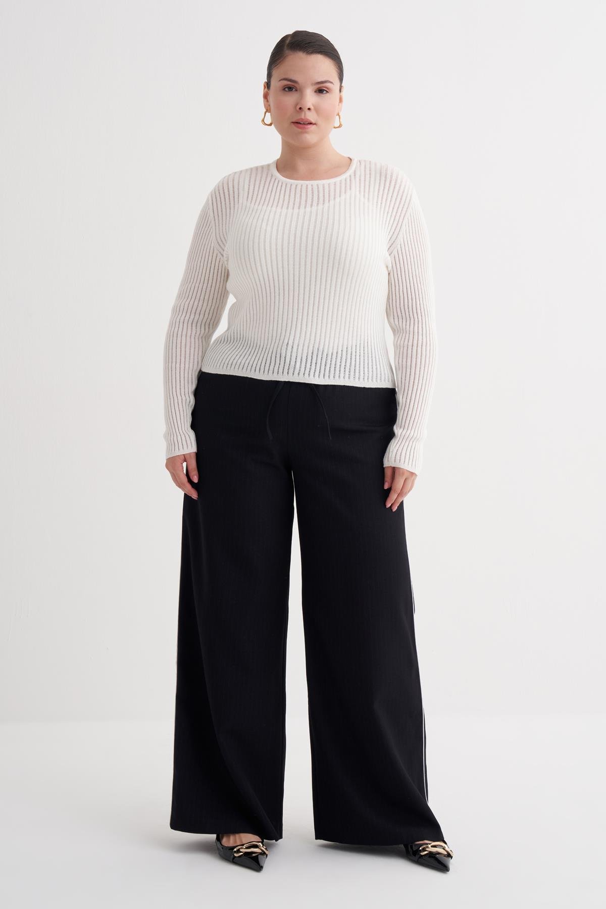 Myline-Transparan İnce Triko Bluz-Büyük Beden Bluz-160084