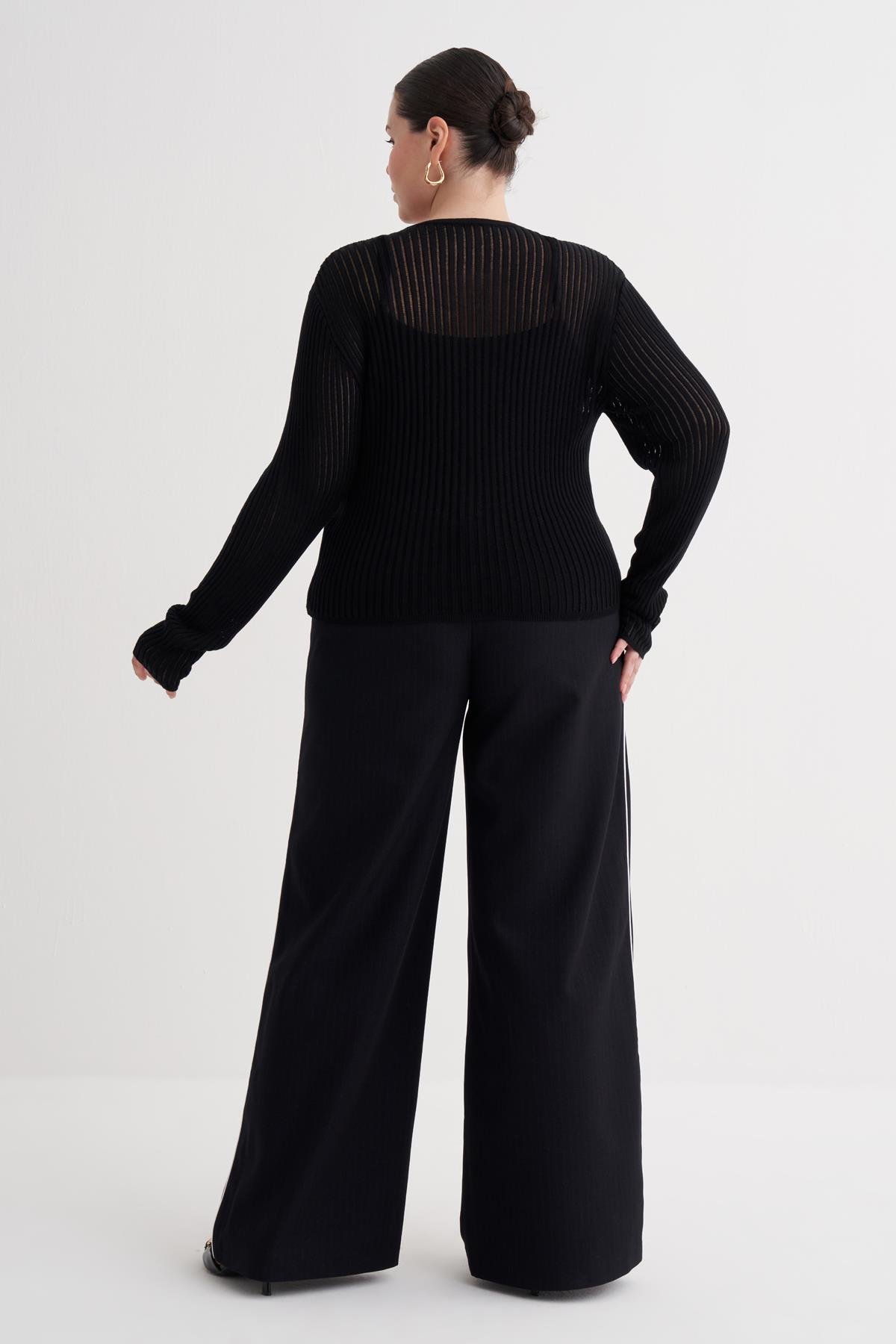 Myline-Transparan İnce Triko Bluz-Büyük Beden Bluz-160083