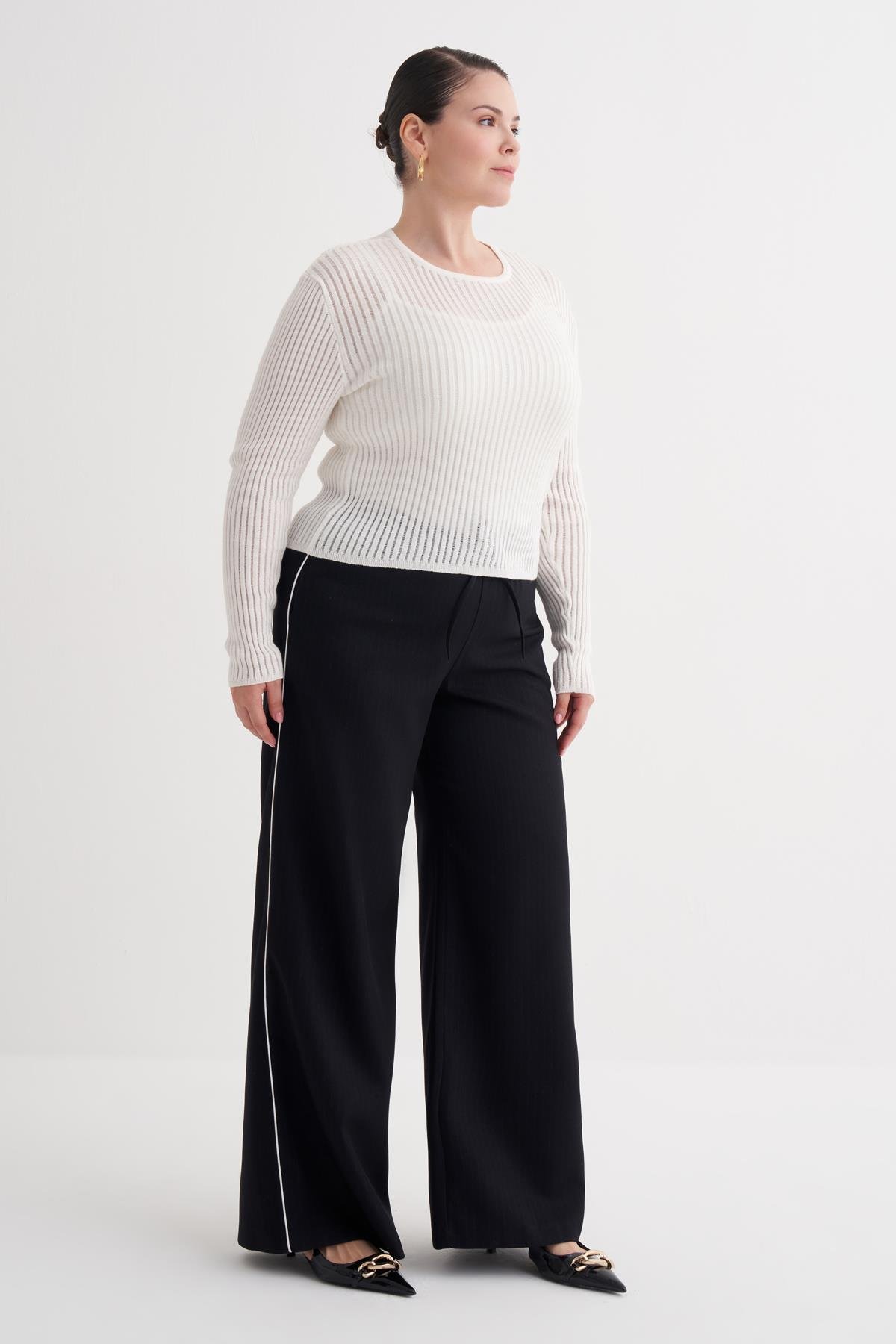 Myline-Transparan İnce Triko Bluz-Büyük Beden Bluz-160084