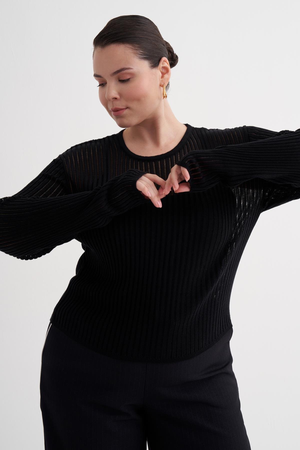 Myline-Transparan İnce Triko Bluz-Büyük Beden Bluz-160083