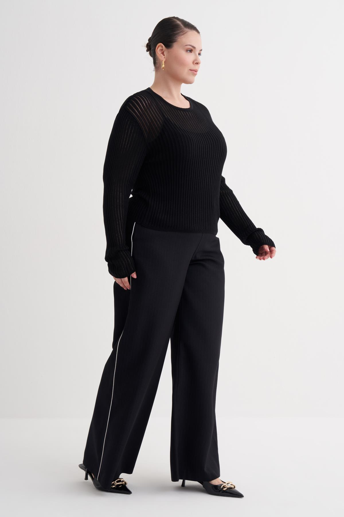 Myline-Transparan İnce Triko Bluz-Büyük Beden Bluz-160083