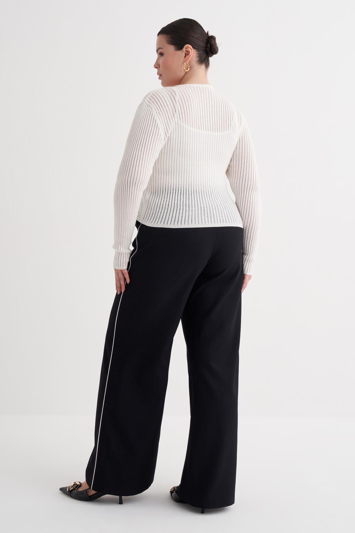 Myline-Transparan İnce Triko Bluz-Büyük Beden Bluz-160084