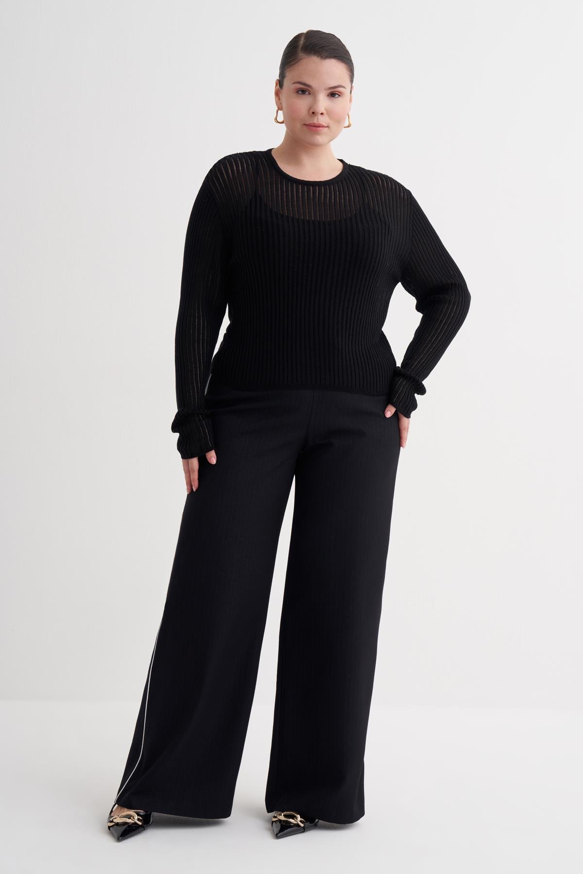 Myline-Transparan İnce Triko Bluz-Büyük Beden Bluz-160083