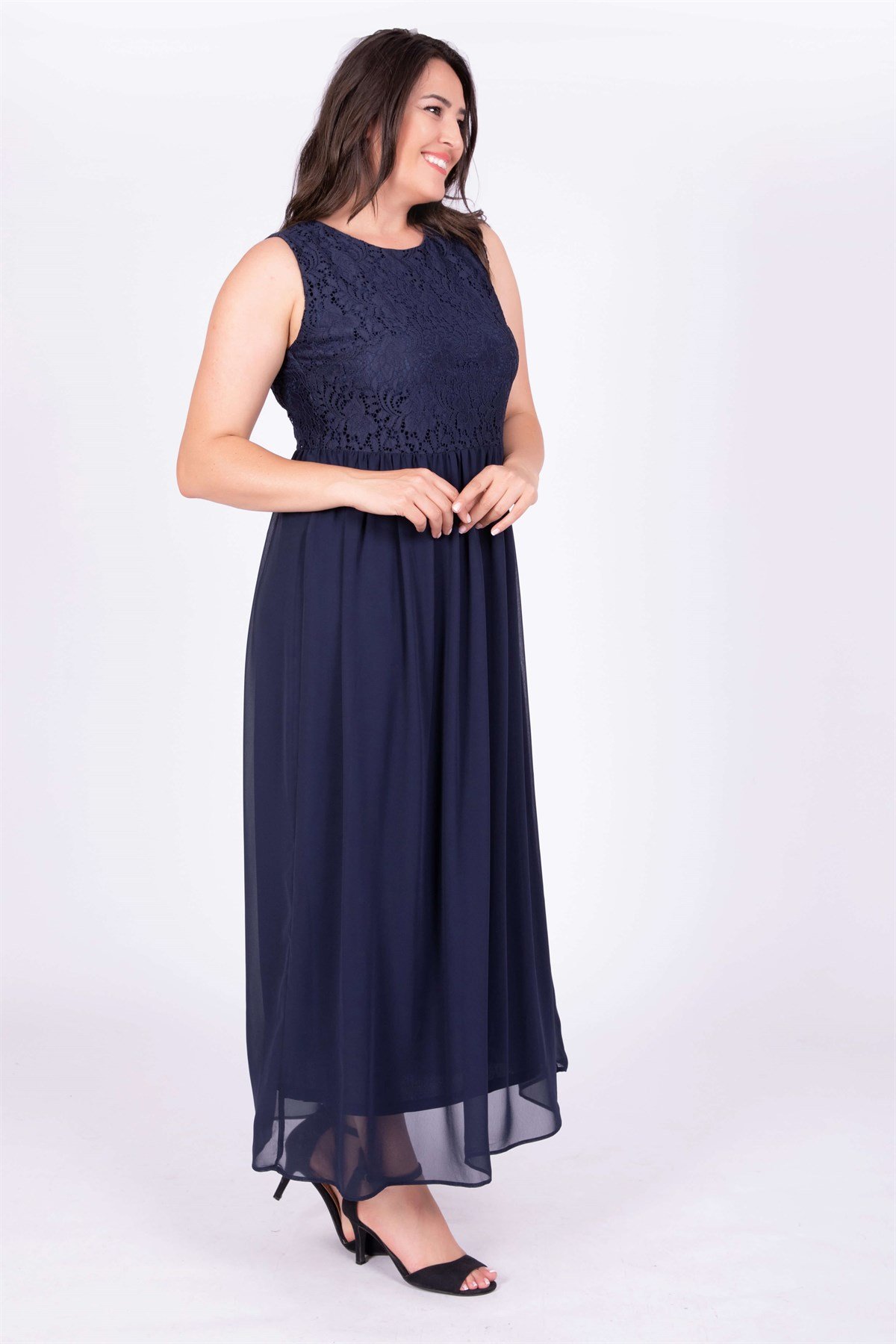 Myline-Üst Bedeni Dantelli Elbise-Büyük Beden Günlük Elbiseler-34688