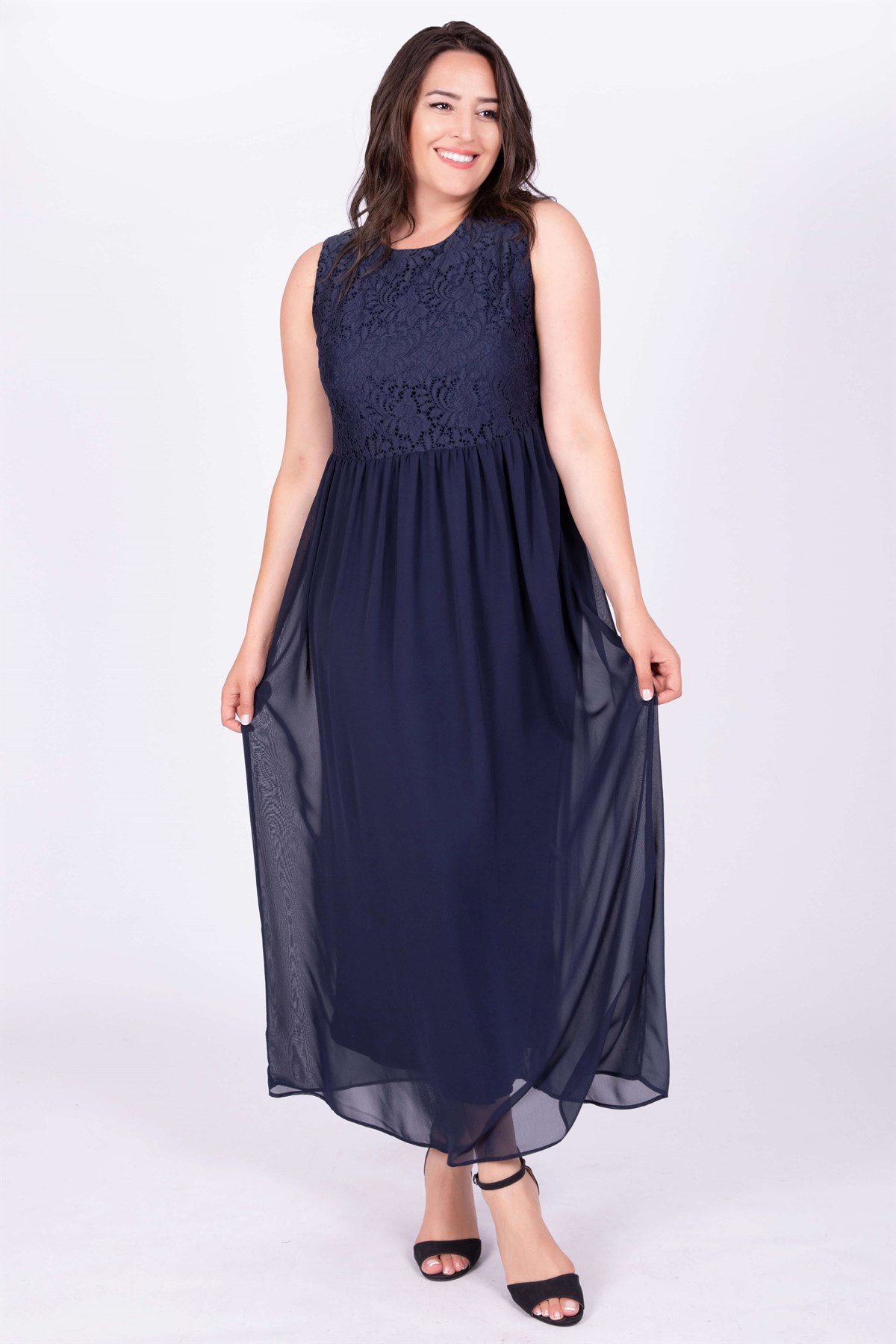 Myline-Üst Bedeni Dantelli Elbise-Büyük Beden Günlük Elbiseler-34688