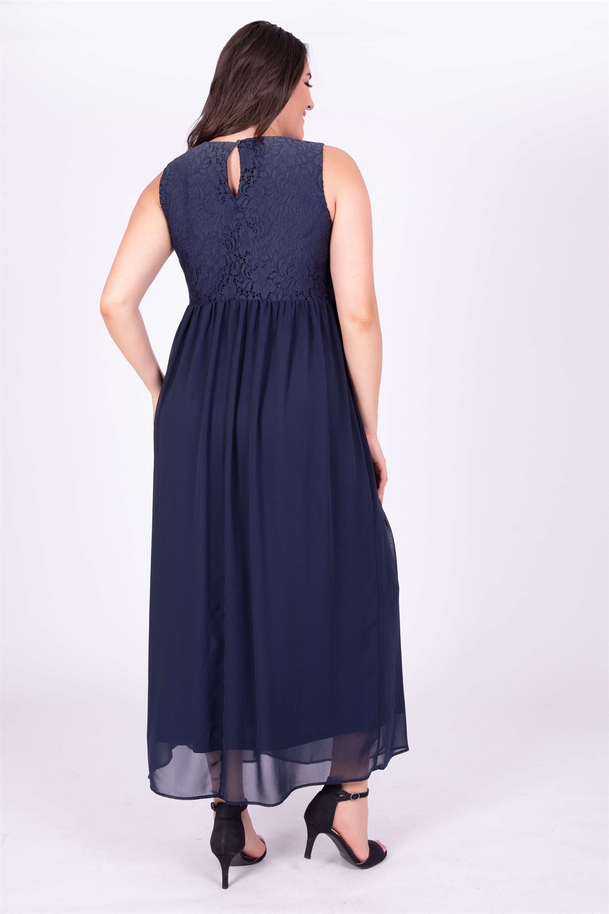 Myline-Üst Bedeni Dantelli Elbise-Büyük Beden Günlük Elbiseler-34688