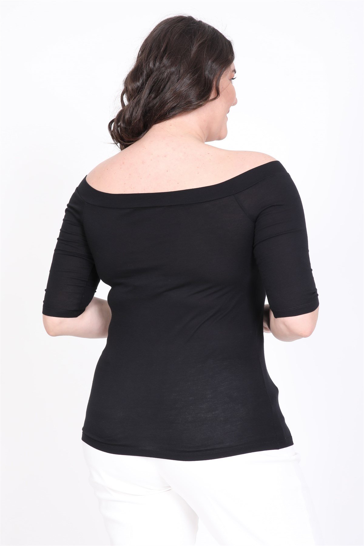 Myline-Üst Üste Gelen Karmen Yaka Bluz-Büyük Beden Bluz-35306