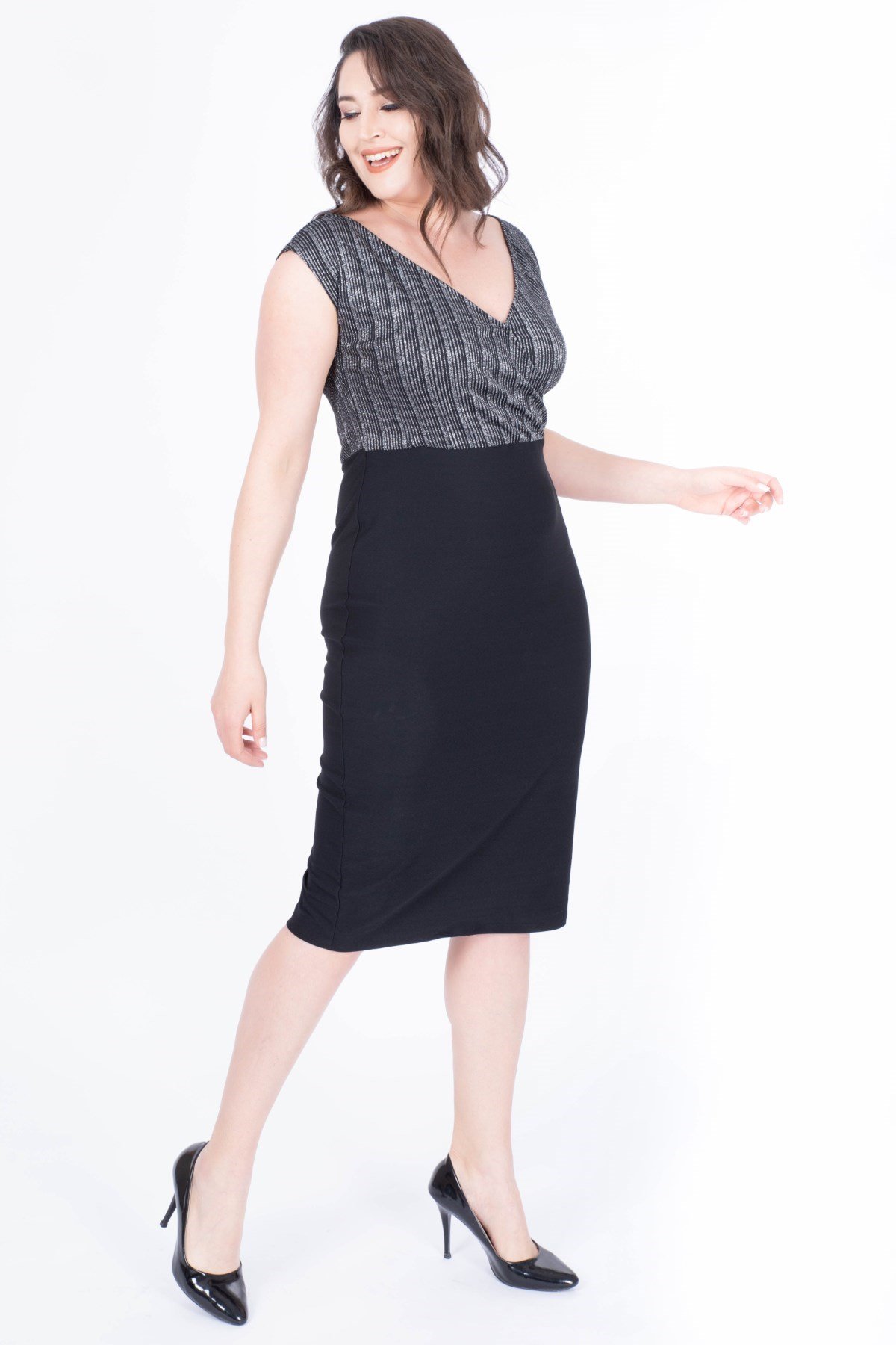 MYLINE-Üzeri Simli Anvelop Elbise-Elbise-34566