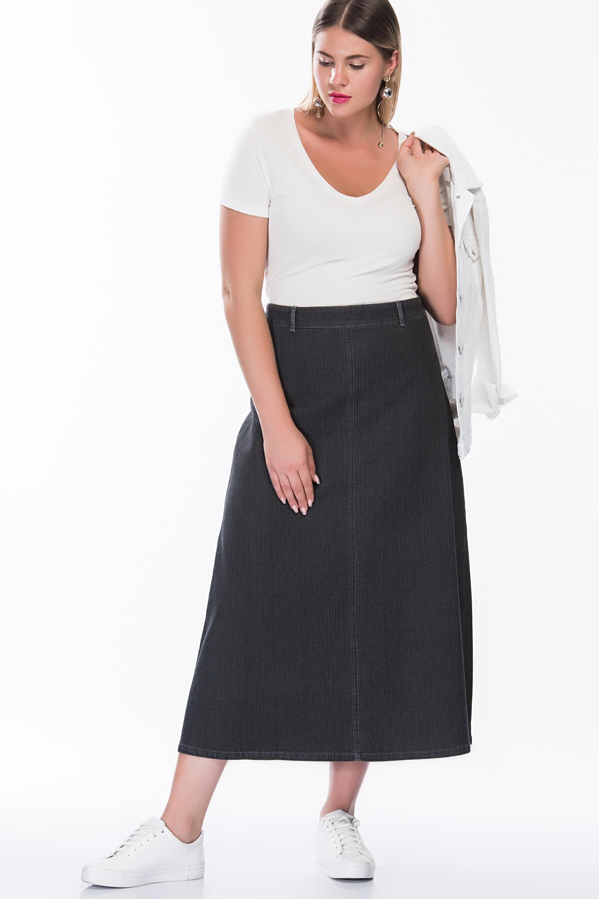 Myline-Uzun Denim Etek-Büyük Beden Etek-23484-m