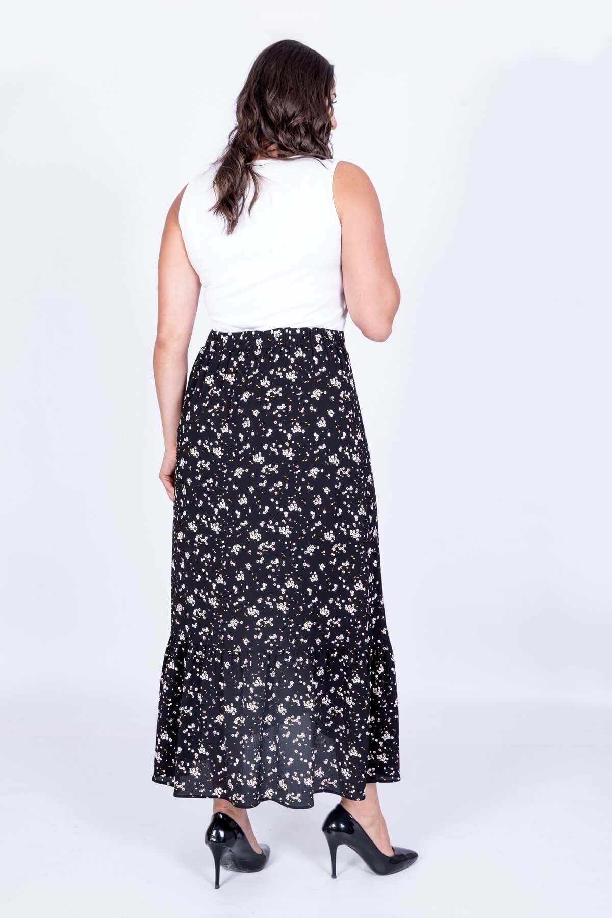 Myline-Uzun Fırfır Detaylı Etek-Büyük Beden Etek-35019