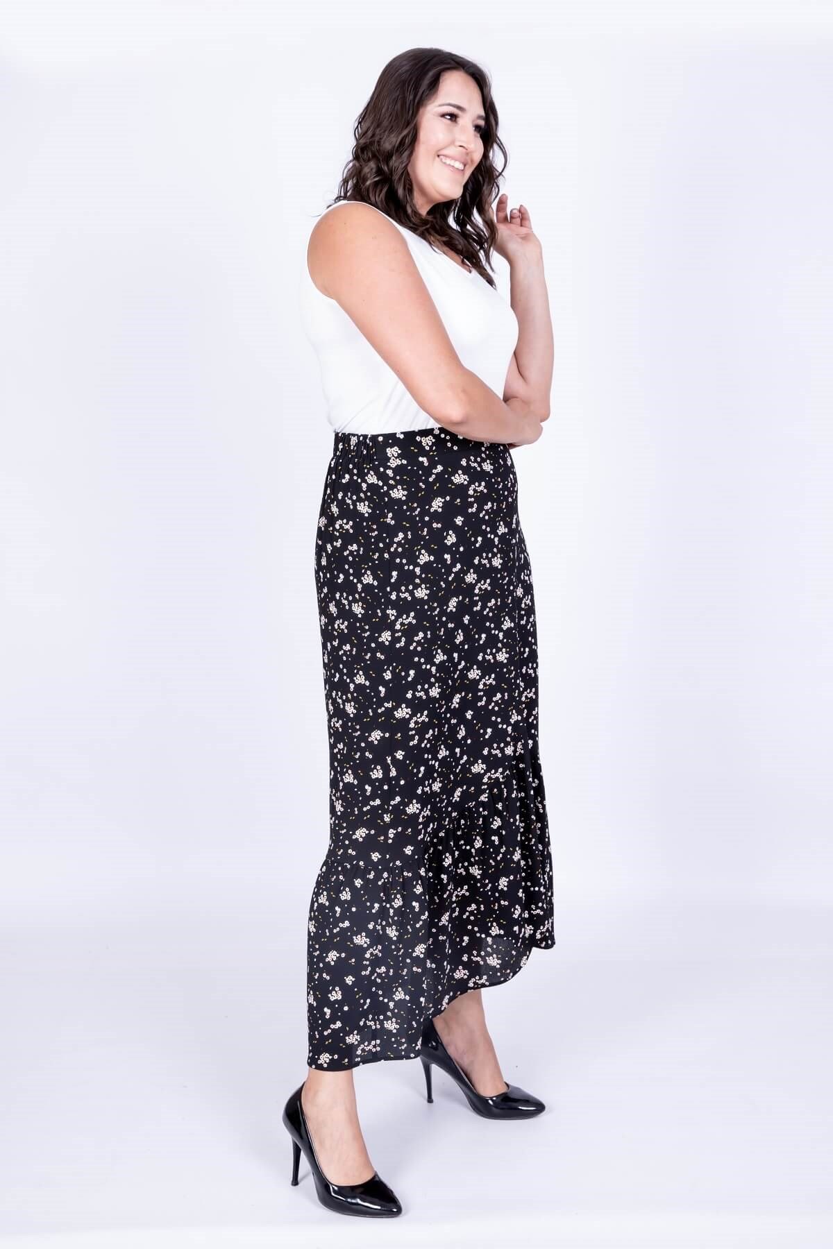 Myline-Uzun Fırfır Detaylı Etek-Büyük Beden Etek-35019