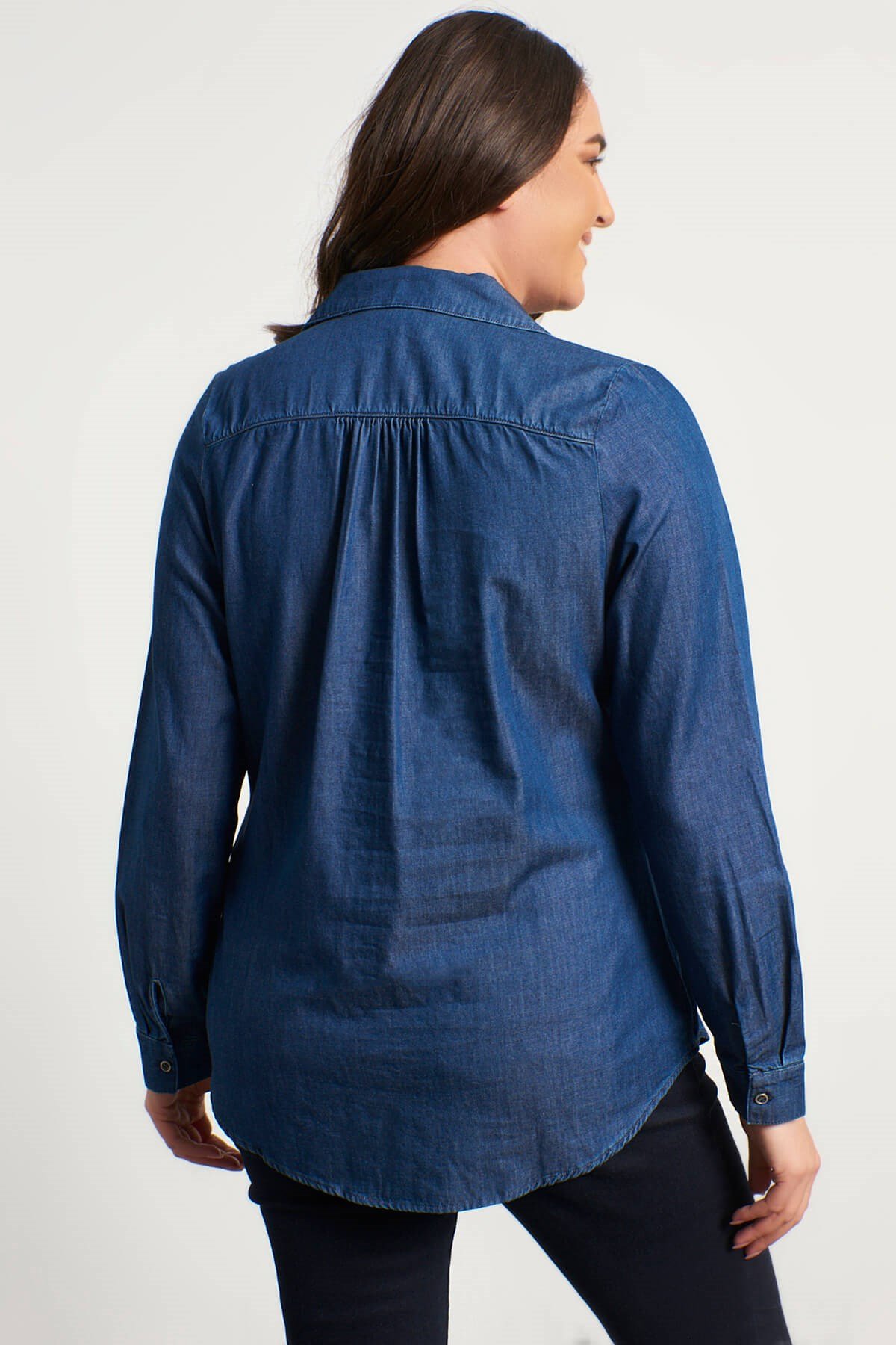 Myline-Uzun Kollu Denim Gömlek-Büyük Beden Gömlek-13375-m