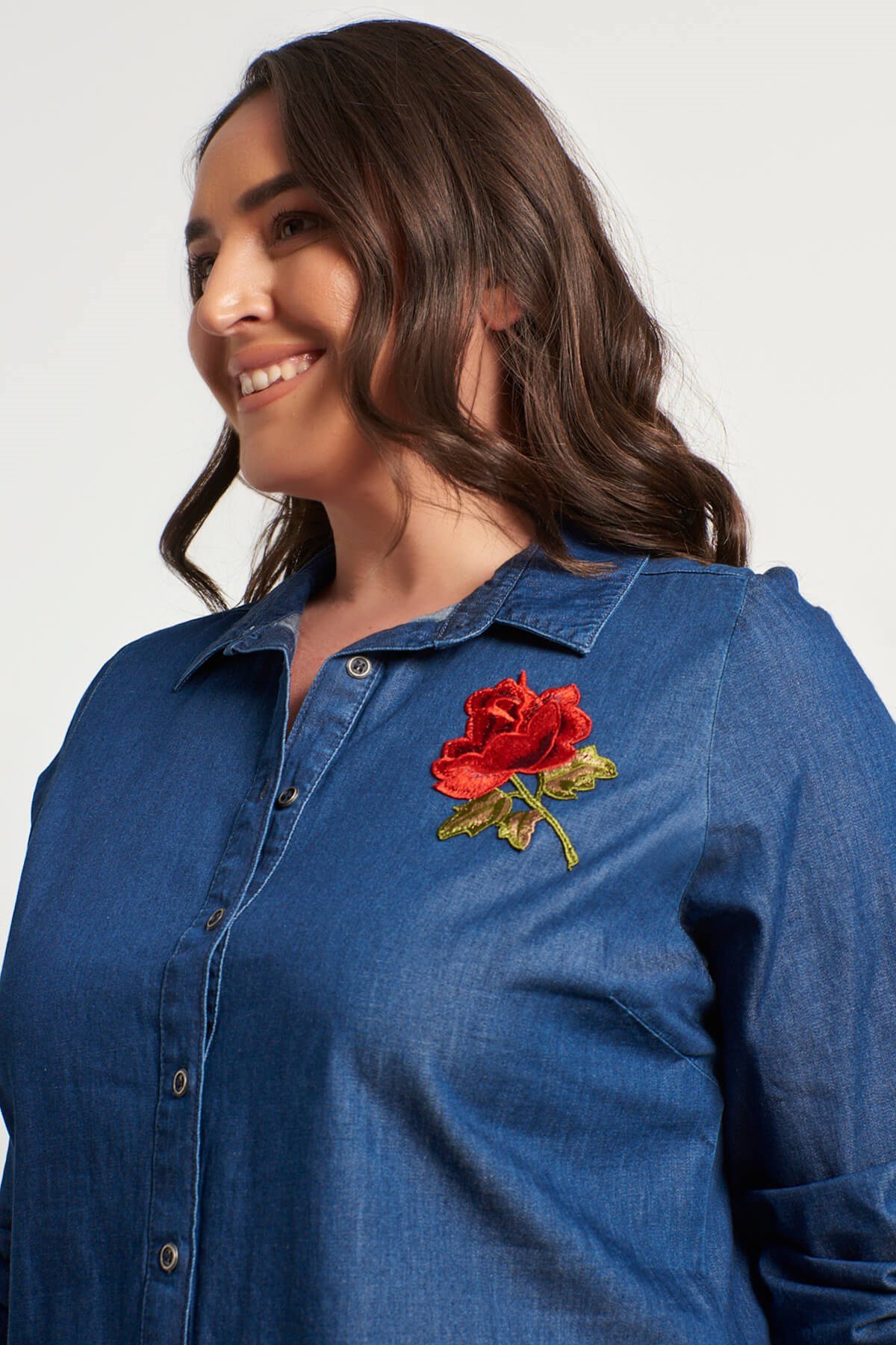 Myline-Uzun Kollu Denim Gömlek-Büyük Beden Gömlek-13375-m