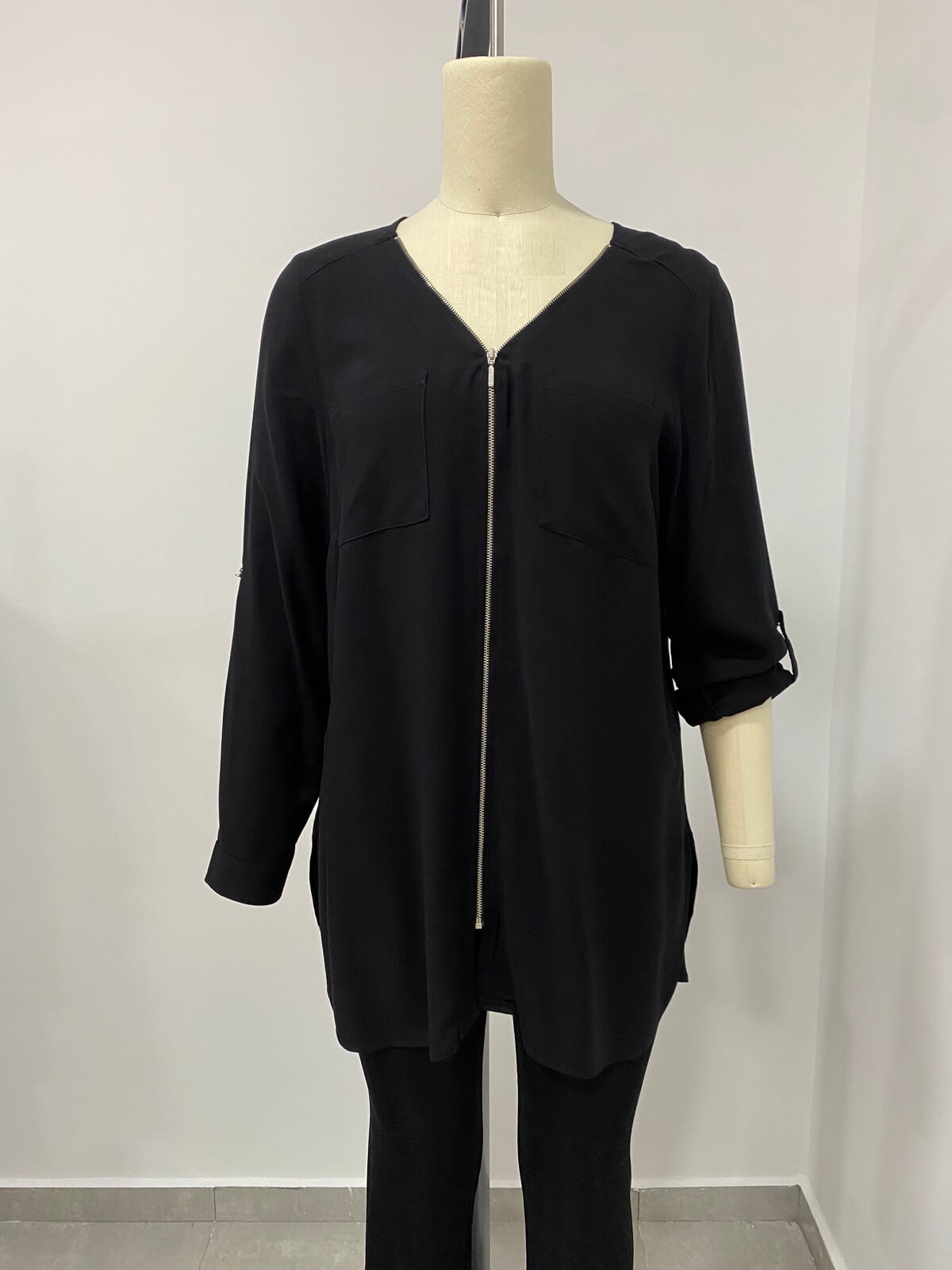 Myline-Uzun Kollu Fermuarlı Tunik-Büyük Beden Outlet-66543