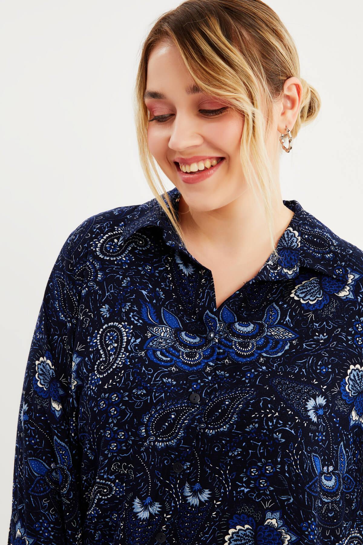 Myline-Uzun Kollu Gömlek Tunik-Büyük Beden Tunik-77260