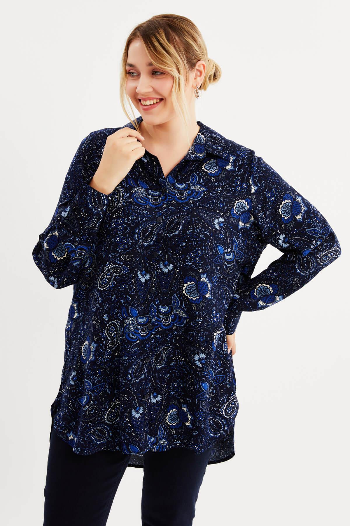 Myline-Uzun Kollu Gömlek Tunik-Büyük Beden Tunik-77260