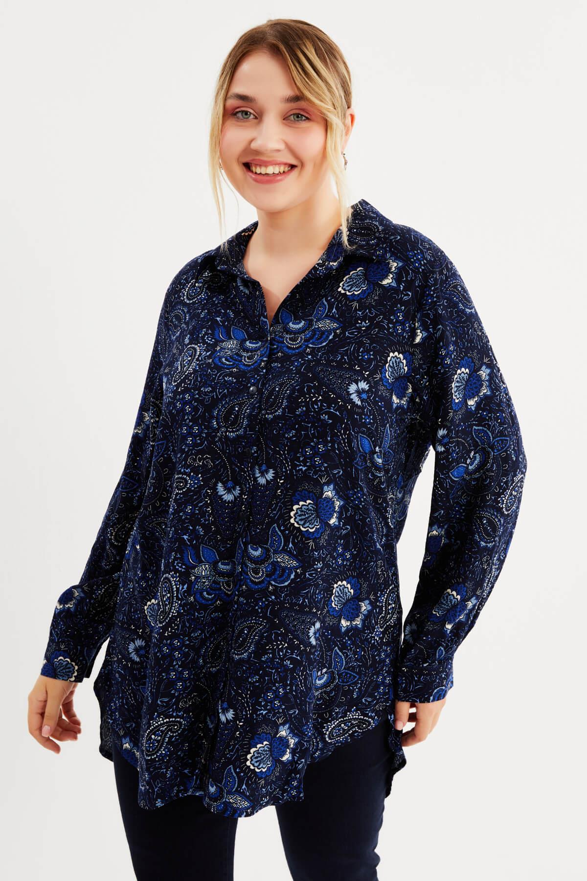 Myline-Uzun Kollu Gömlek Tunik-Büyük Beden Tunik-77260