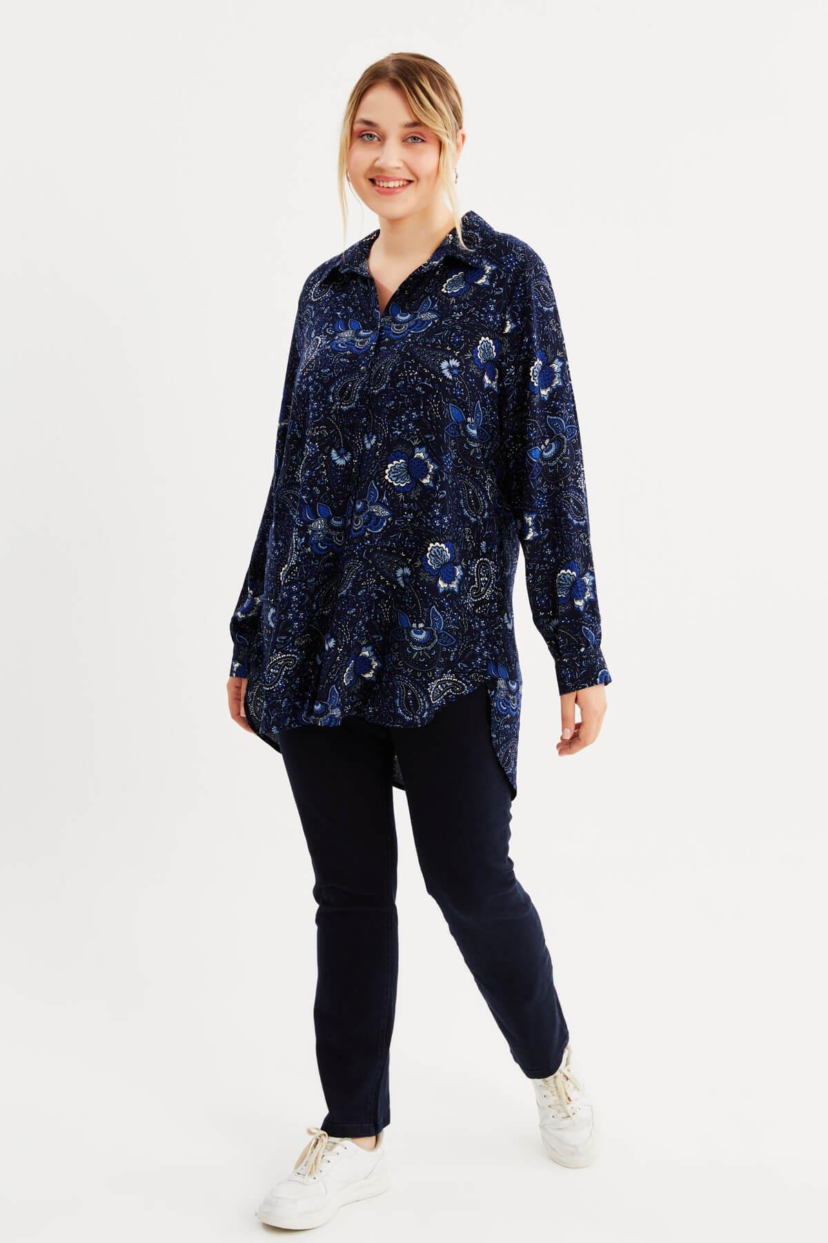 Myline-Uzun Kollu Gömlek Tunik-Büyük Beden Tunik-77260