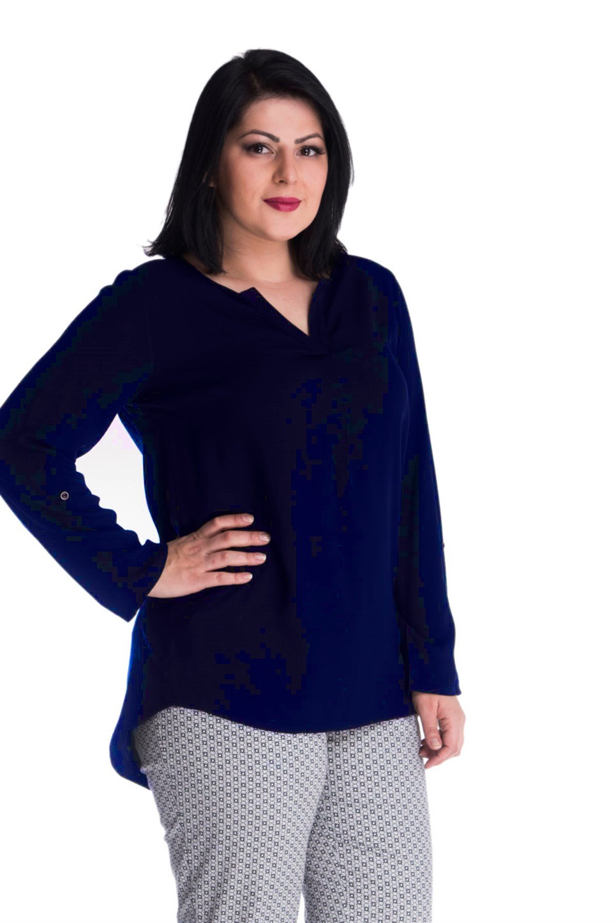 Myline-Uzun Kollu Krep Bluz-Büyük Beden Bluz-12473-m