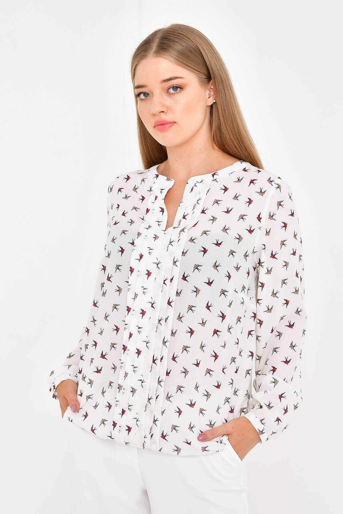 Myline-Uzun Kollu Manşetli Bluz-Büyük Beden Bluz-23460