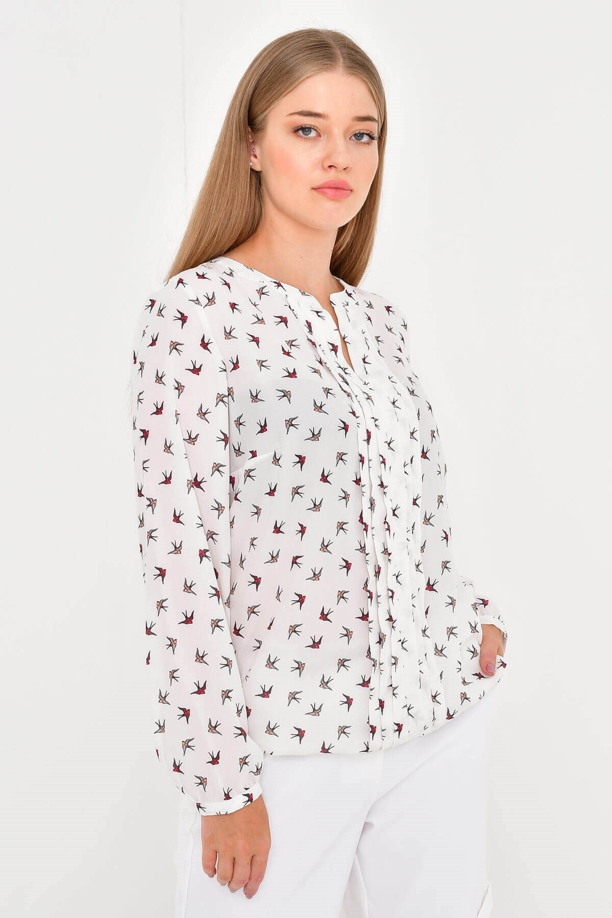 Myline-Uzun Kollu Manşetli Bluz-Büyük Beden Bluz-23460