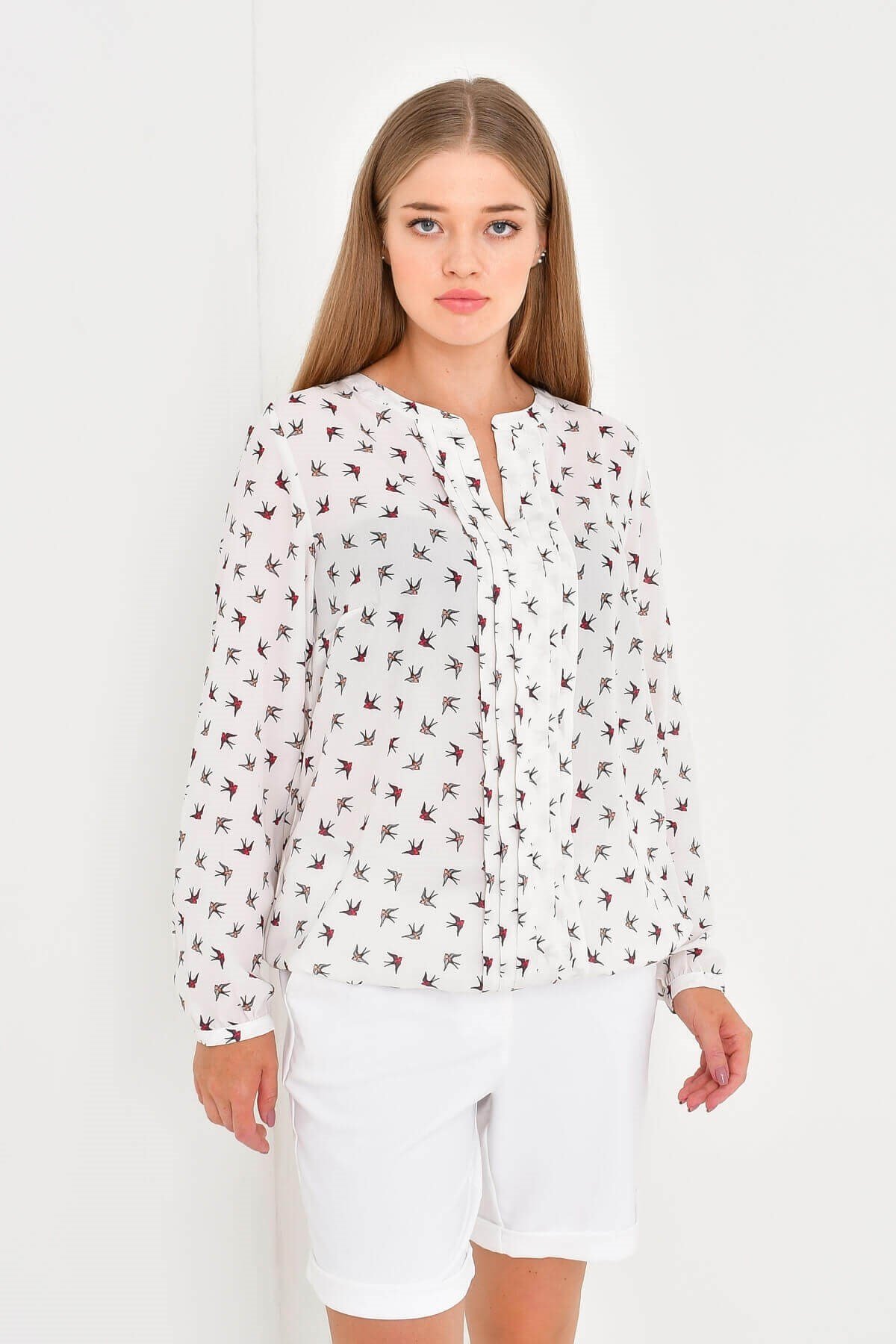 Myline-Uzun Kollu Manşetli Bluz-Büyük Beden Bluz-23460