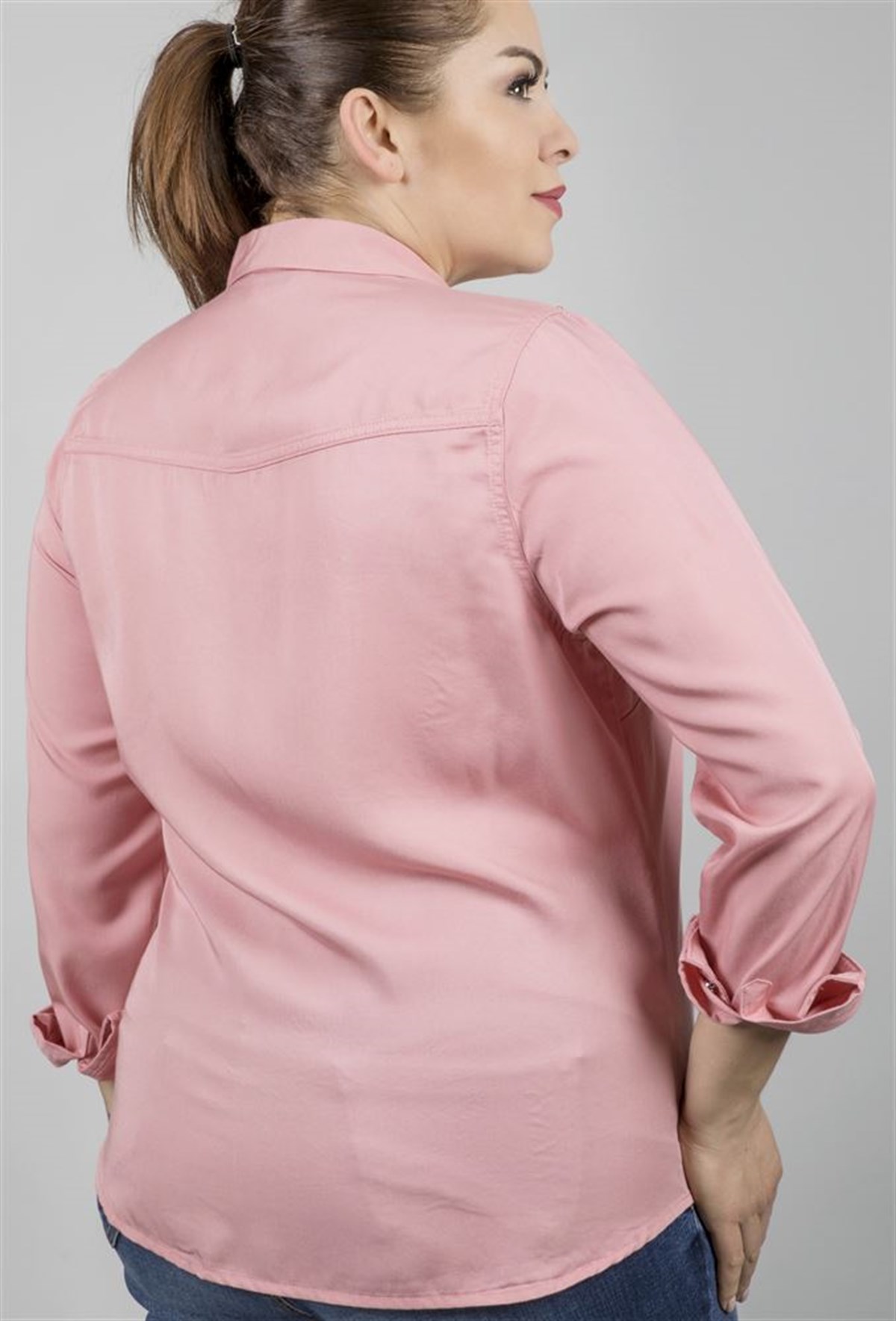 Myline-Uzun Kollu Tencel Gömlek-Gömlek-23504-m