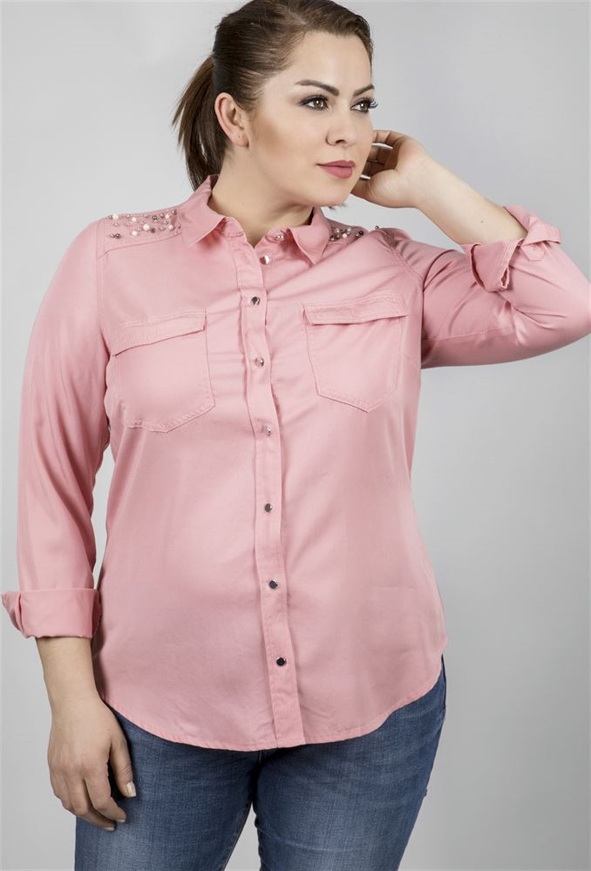 Myline-Uzun Kollu Tencel Gömlek-Gömlek-23504-m