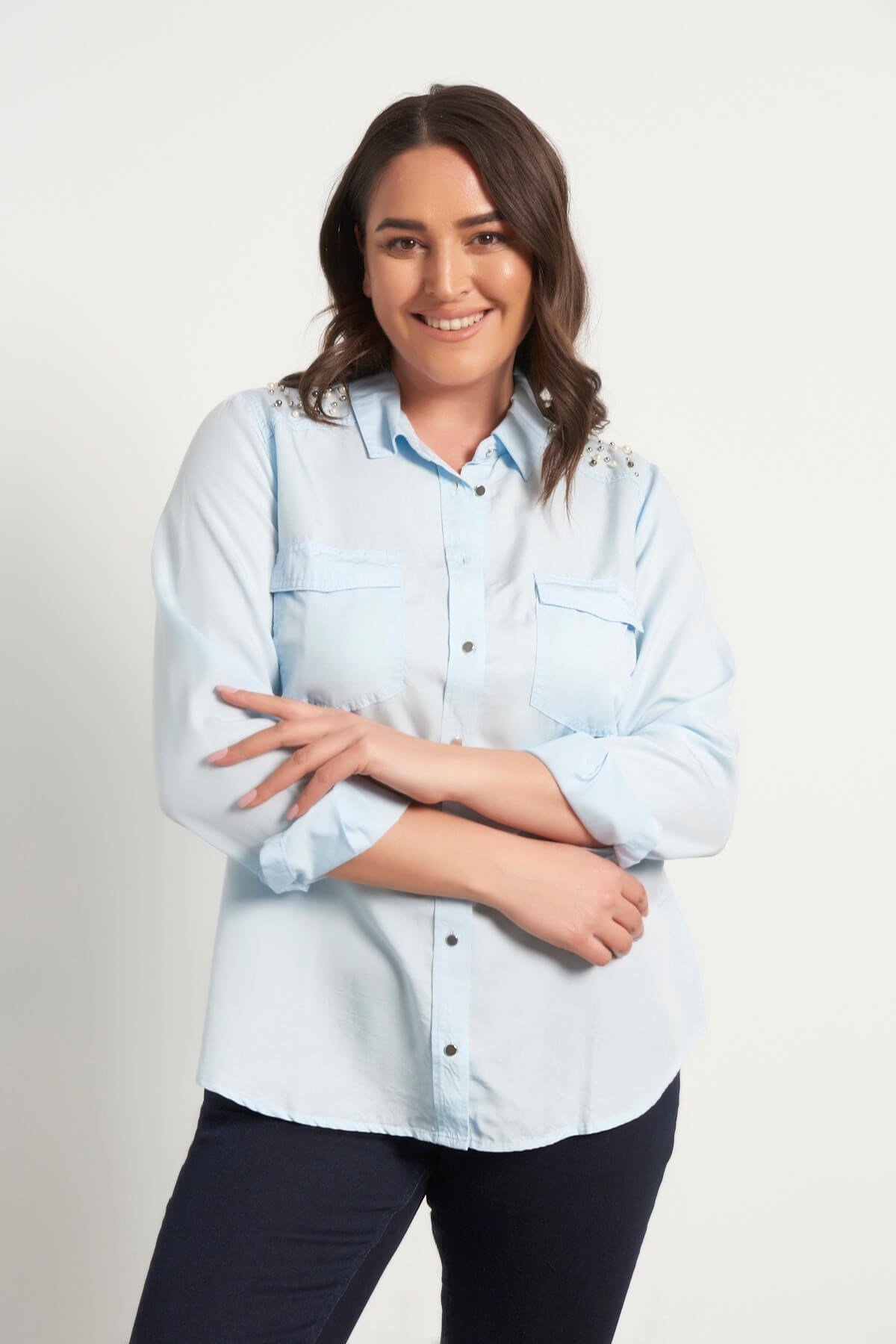 Myline-Uzun Kollu Tencel Gömlek-Büyük Beden Gömlek-23506-m