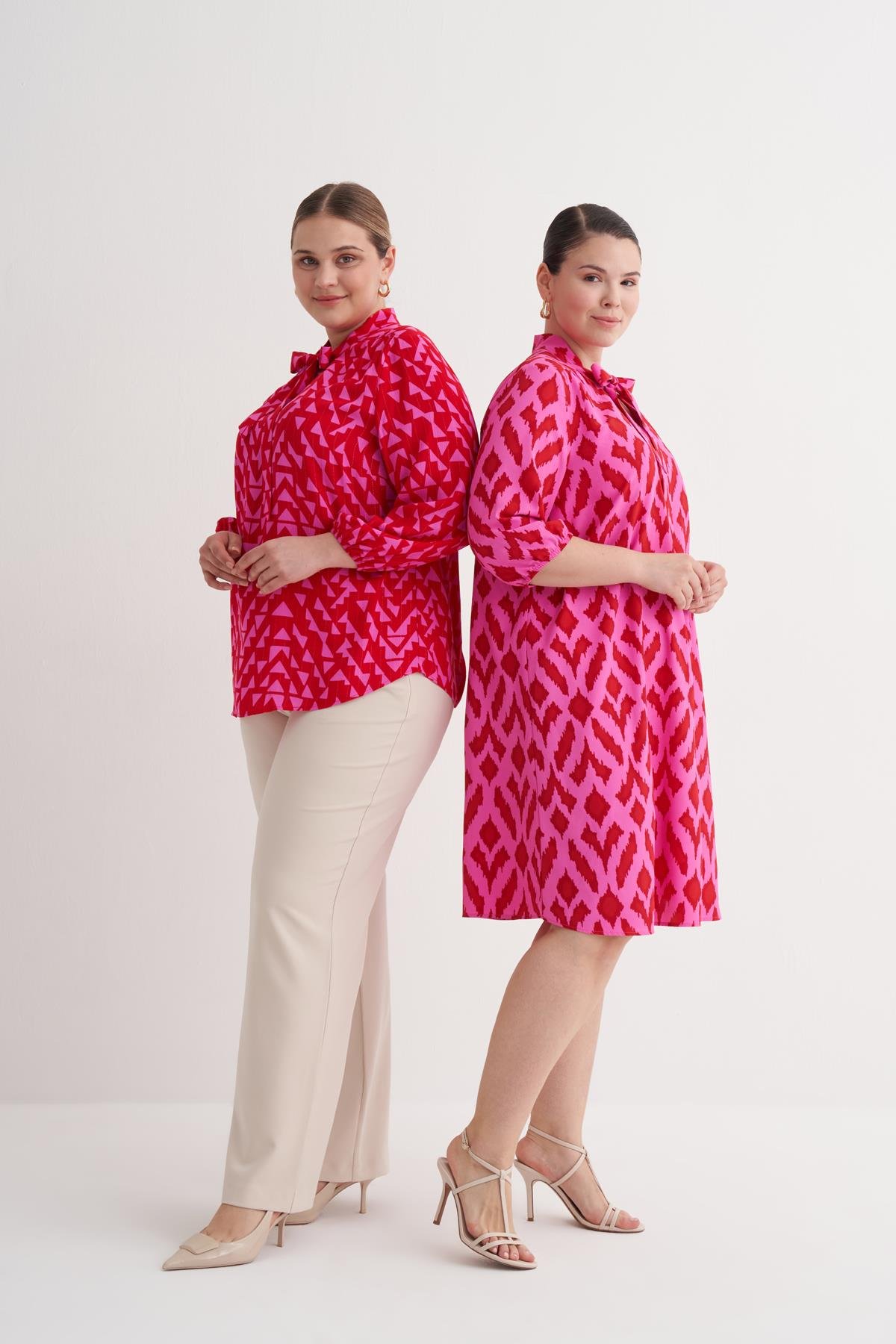 Myline-V Yaka Bağlama Detaylı Bluz-Büyük Beden Bluz-149943